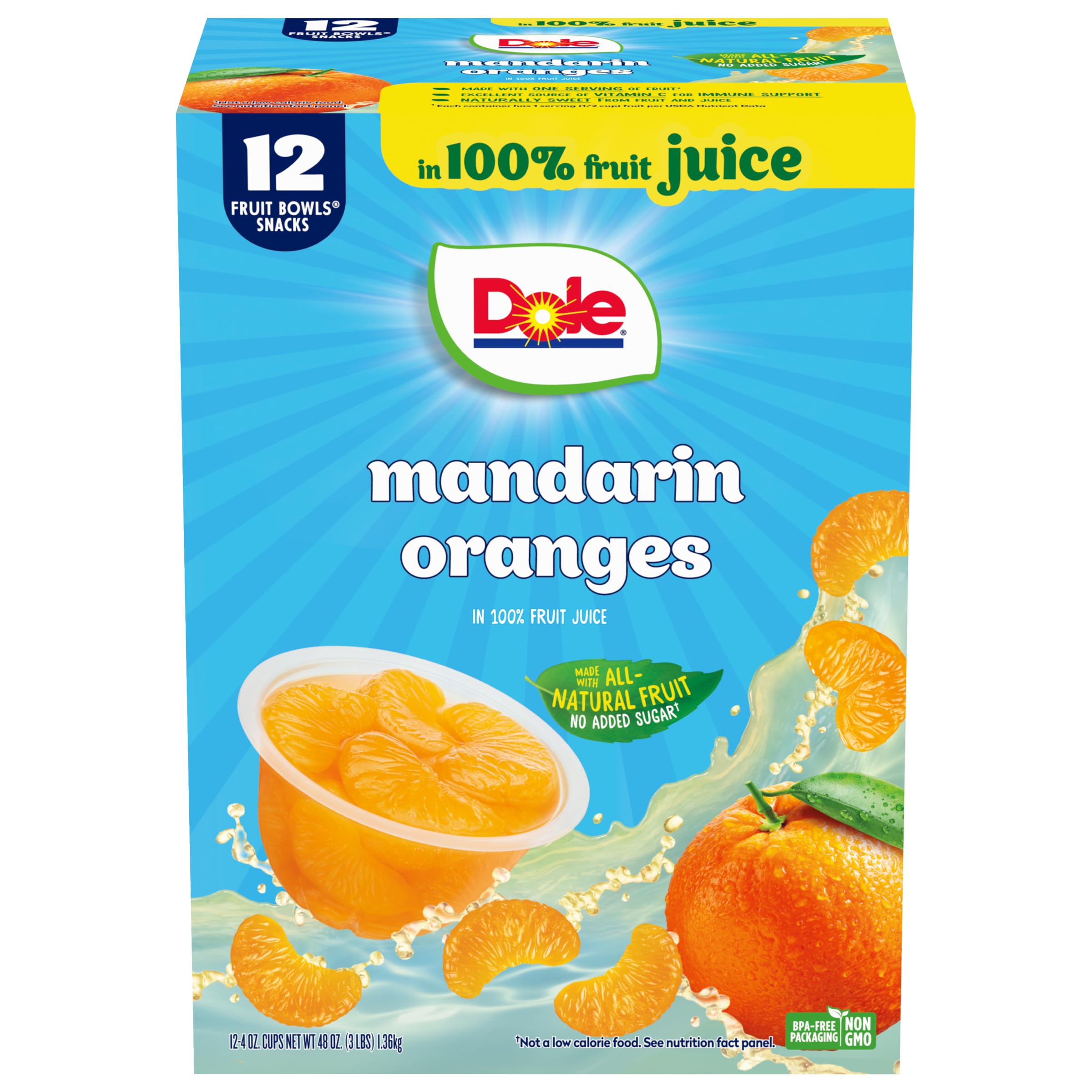 Dole Mandarin Oranges in 100% Juice - 12 Pack (4oz Cups) | Gluten Free, Dairy Free Fruit Snacks for Kids & Adults | Healthy Lunch, School Snacks & On-the-Go Treats