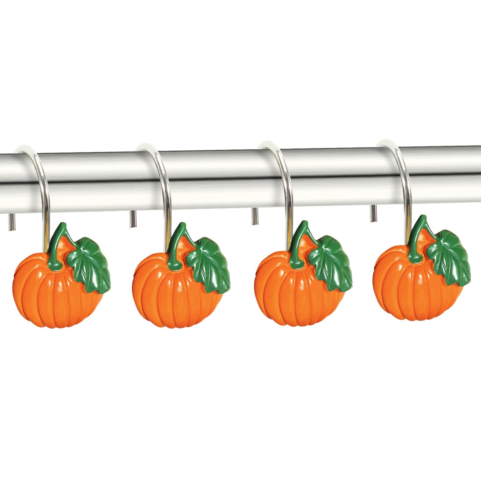12Pcs Halloween Pumpkin Shower Curtain Hooks - Rustproof Thanksgiving & Fall Decor for Bathroom, Bedroom - Perfect for Autumn Home Decor & Holiday Party Setup