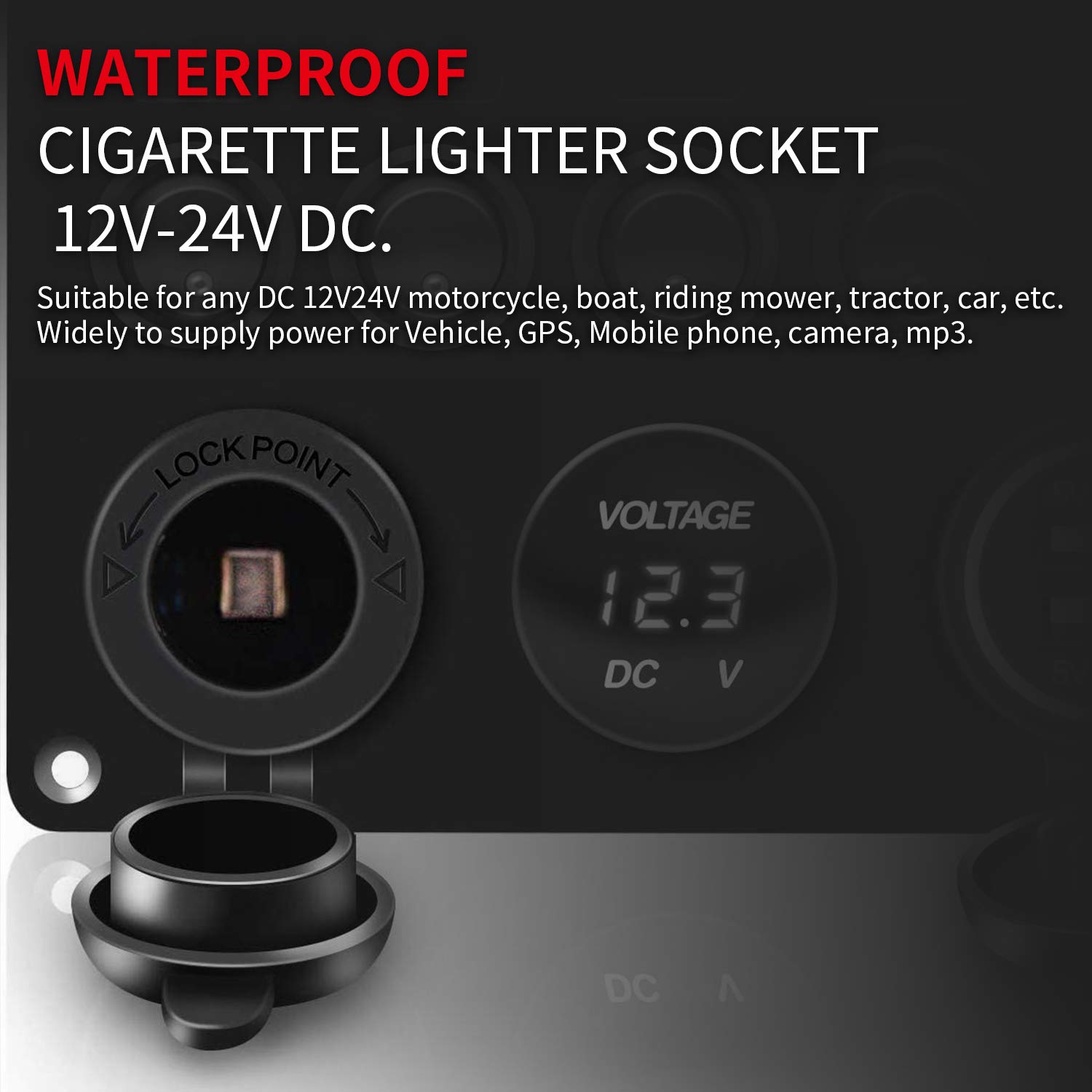 DaierTek 12V Cigarette Lighter Socket Replacement - Female DC Power Outlet with Wire Fuse & Waterproof Cover for Car, Marine, Boat, Auto - Perfect for Charging Devices On-The-Go