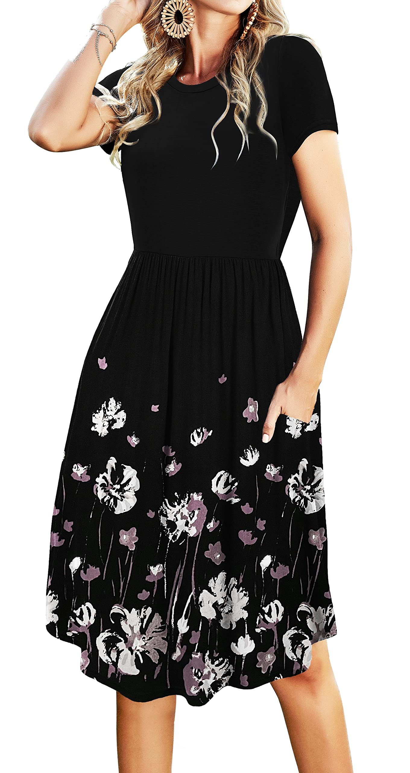 Simier Fairy Women's Midi Casual Dresses with Pockets - Flowy Summer Teacher Outfits for Work, Church & Casual Wear
