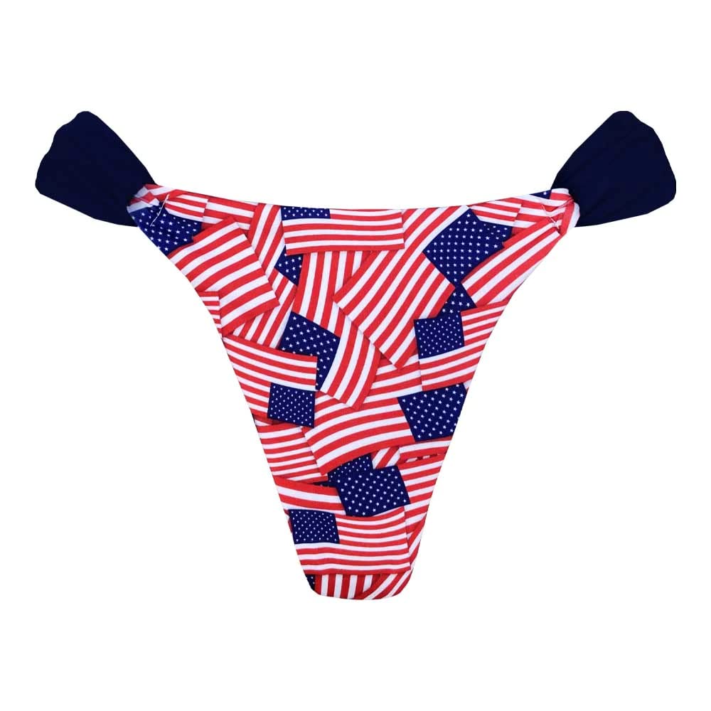 Mini American Flags Brazilian Classic Side Scrunch Bikini Bottom - Sexy High Cut Swimwear for Beach & Pool Party