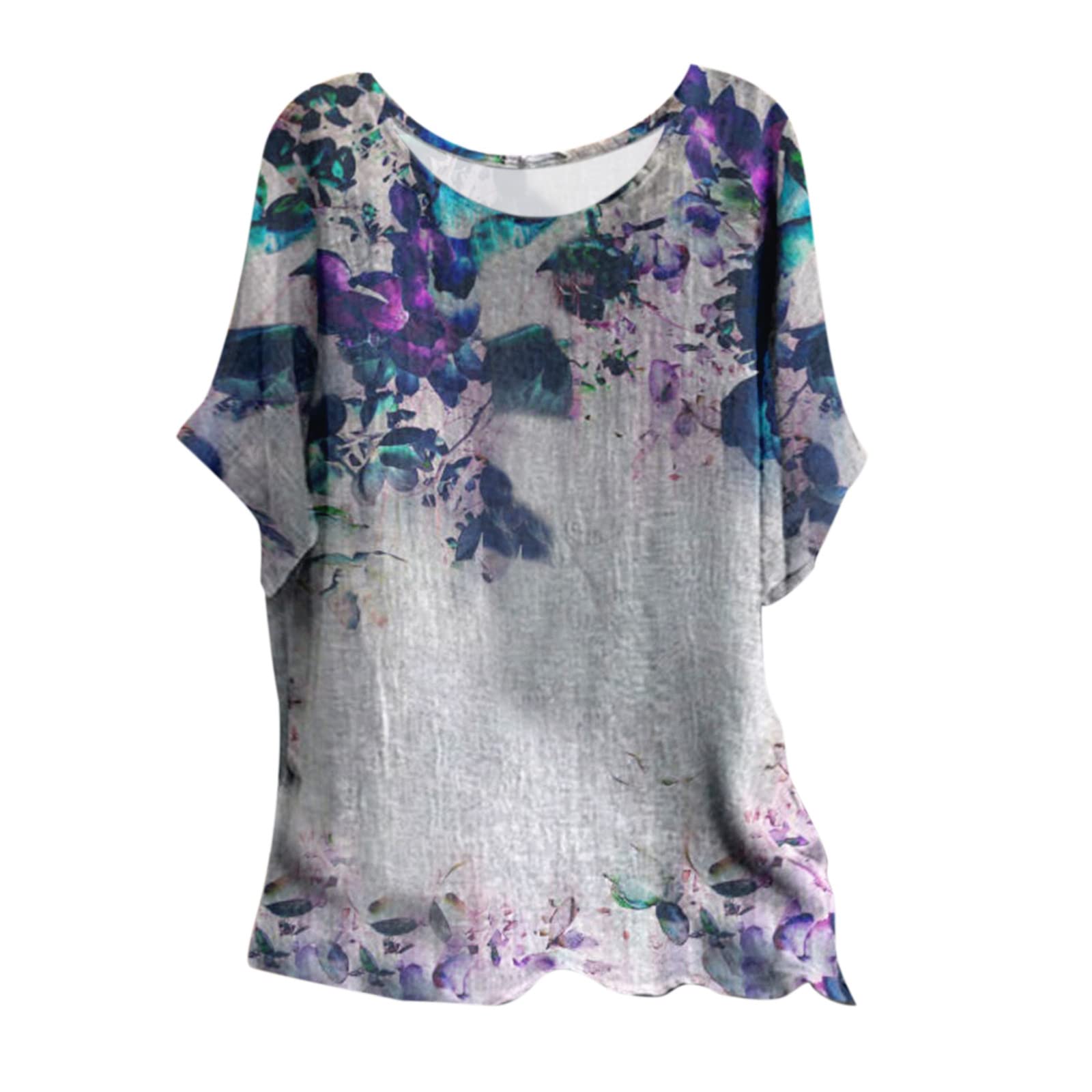 Women's Plus Size White Printed Loose Round Neck 3/4 Sleeve Tops - Casual Summer Blouse for Outfits, Work & Vacation
