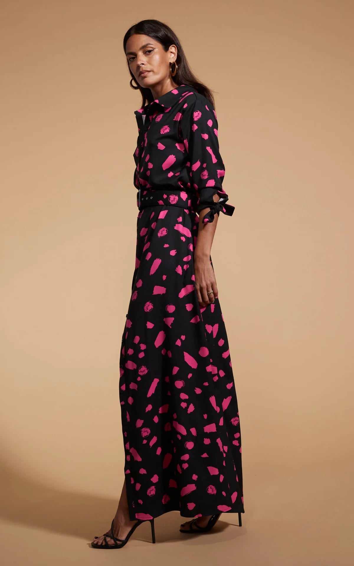 DOVE DRESS - Black Abstract Dot Print Women's Fashion Dress for Casual Wear, Office, and Date Night