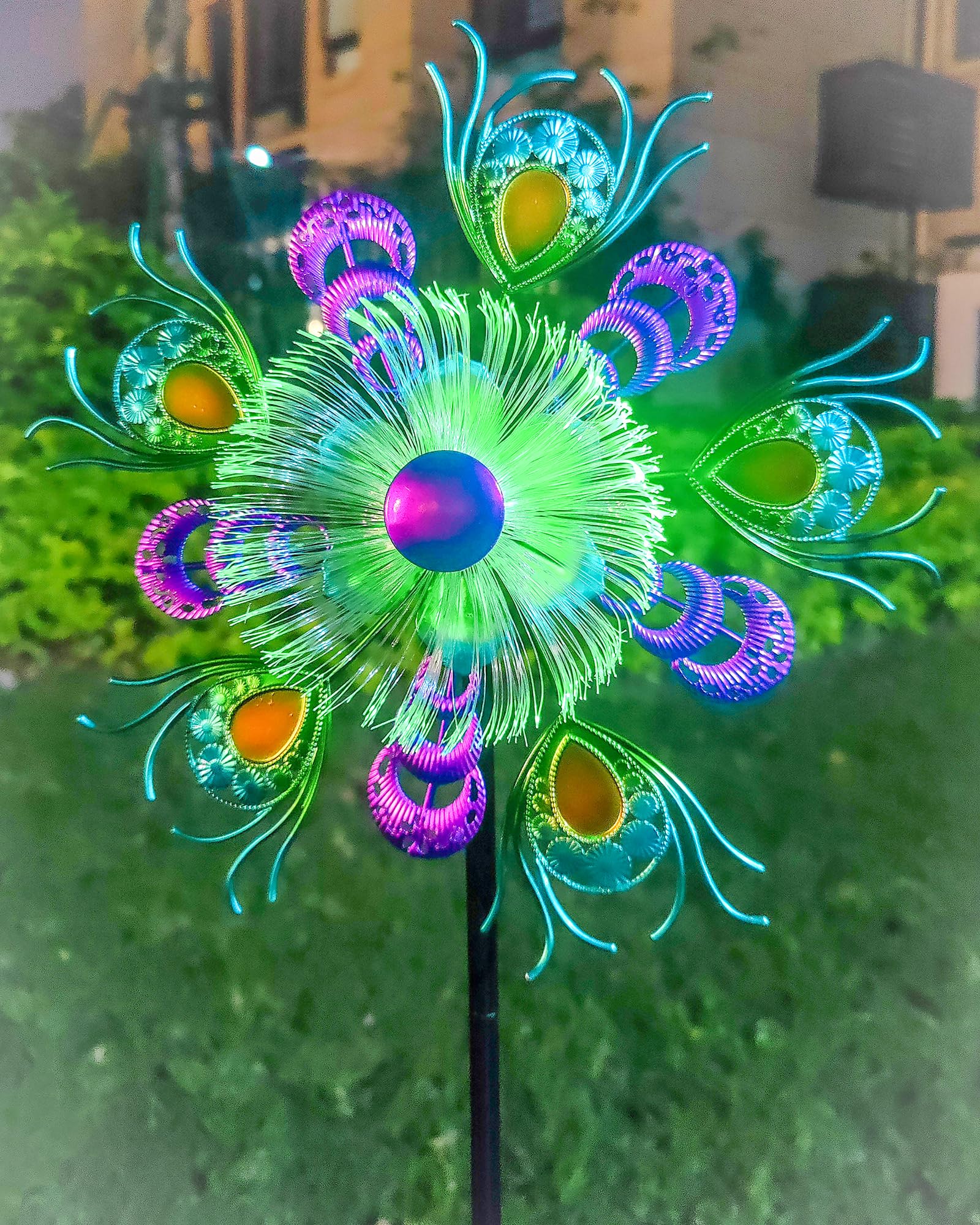 Solar Peacock Wind Spinners - 40 Inch Metal Wind Sculpture with Multi-Color LED Lights for Yard, Garden, Lawn, Patio & Backyard Decor | Outdoor Kinetic Windmill Art for Home, Wedding & Party Decoration