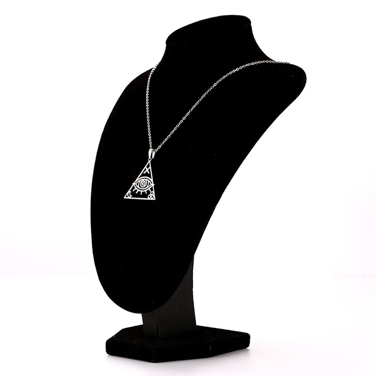 Evil Eye Necklace for Women - Stainless Steel Pyramid Triangle Pendant with Horus Eye & Moon Cross Charm, Elegant Jewelry Gift for Girls | Perfect for Protection, Spiritual Healing & Boho Fashion Accessories