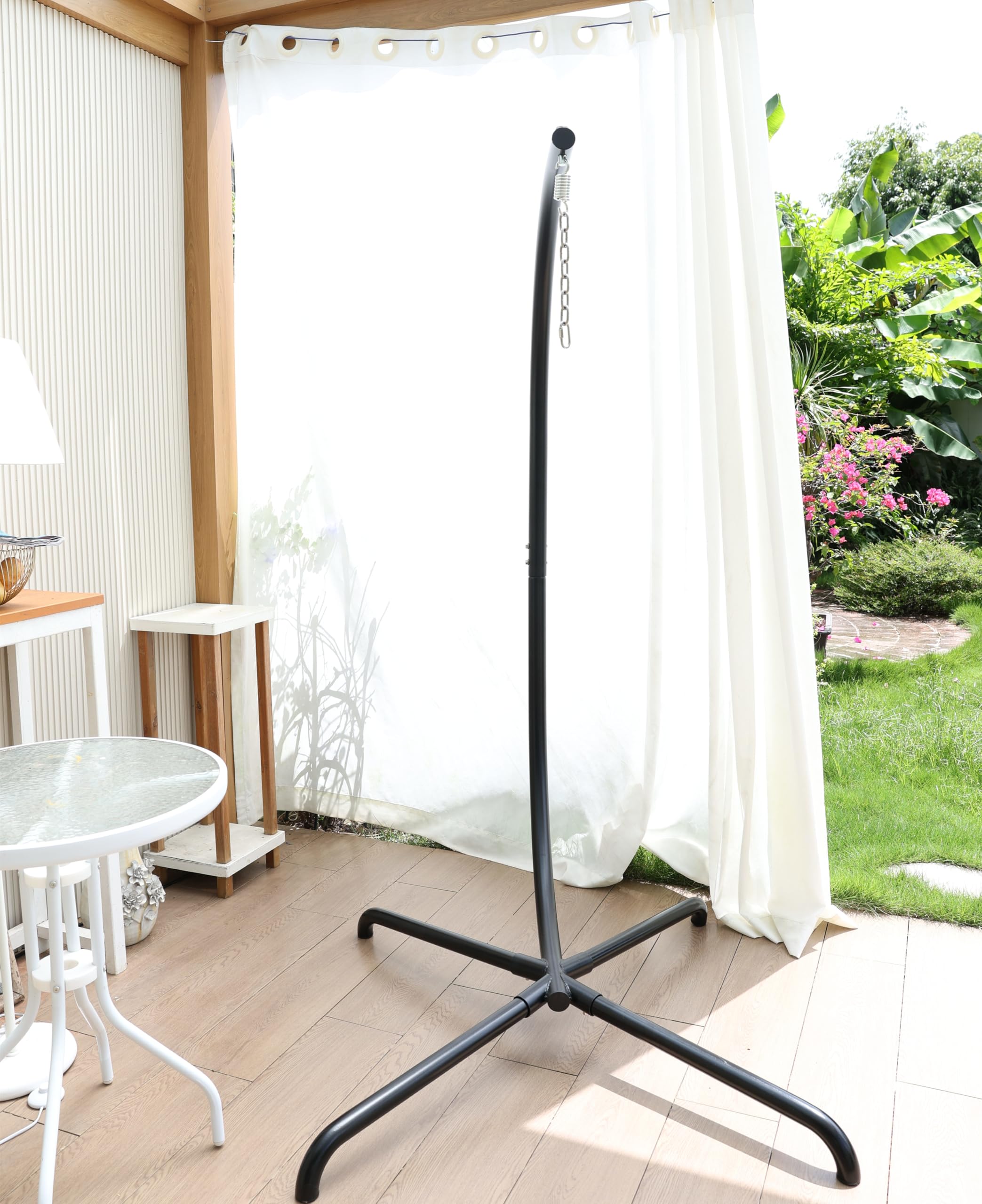 Hanging Egg Chair Stand Only - Heavy Duty 440lbs Capacity C-Stand with Chains & Hooks for Patio, Garden, Balcony - Includes Snap Hook, Pin Plug & Spring - Perfect for Outdoor Relaxation & Swing Chair Setup (Black)