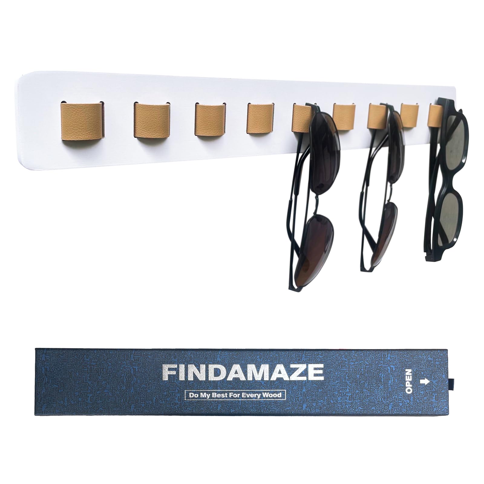 Wooden Wall Mounted Sunglasses Organizer - Sunglass Holder & Glasses Rack for Home Decor (White, 1pc) - Perfect for Bedroom, Bathroom & Entryway Organization
