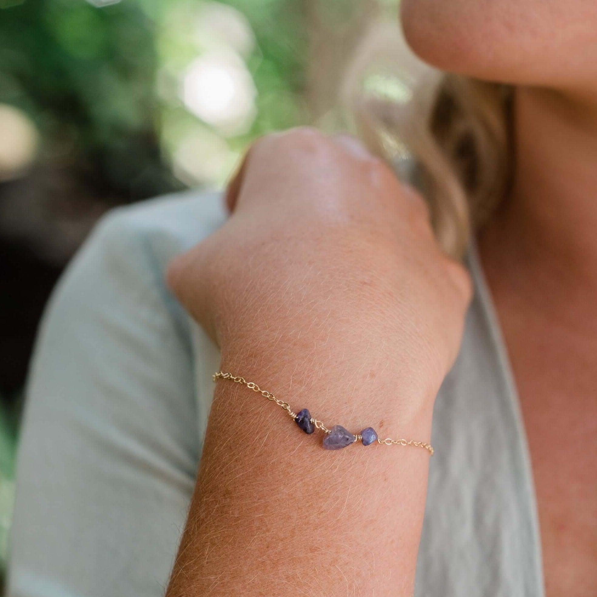 Tanzanite Beaded Chain Bracelet for Women – Genuine Tanzanite Stone Jewelry, Adjustable Silver Bracelet for Gifts, Wedding & Everyday Wear