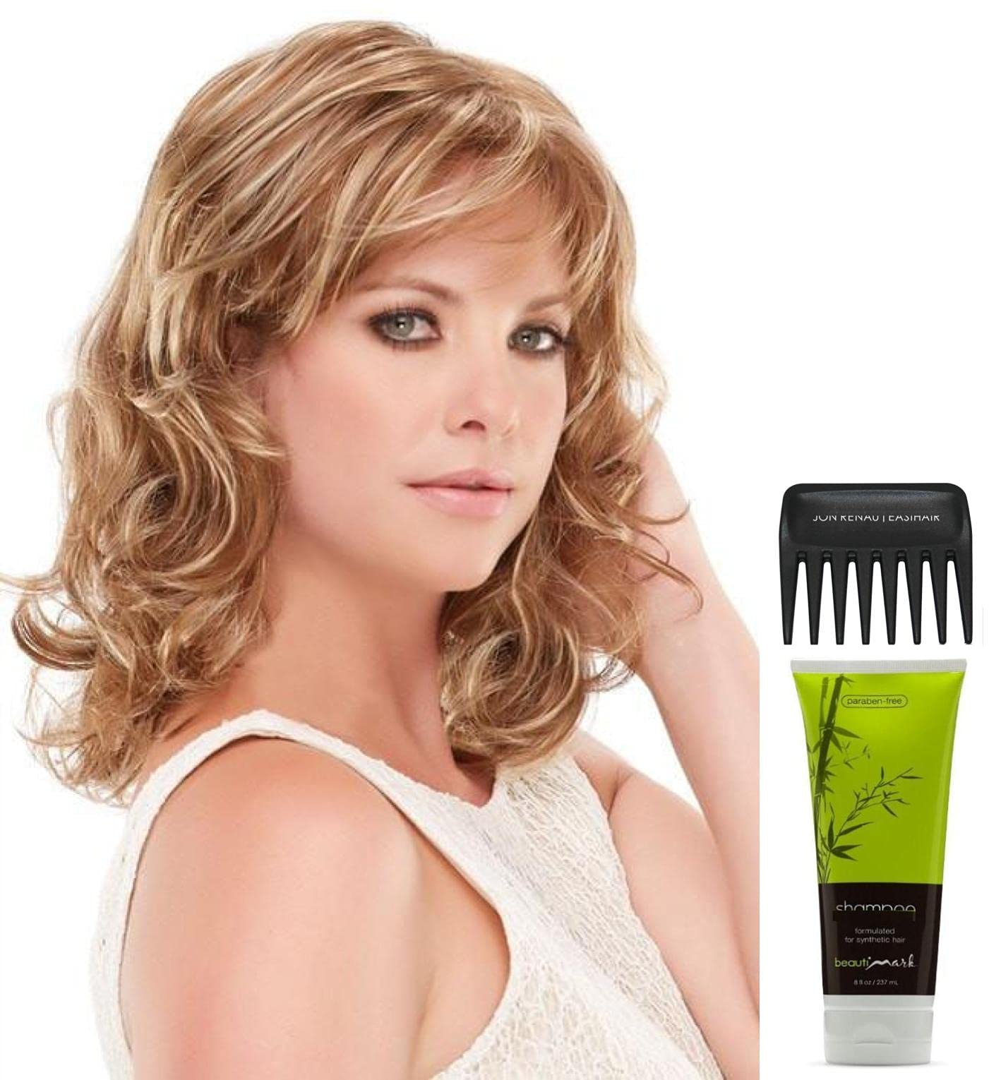 Jon Renau Jessica Wig Bundle - 4 Items (FS10 Color) with Christy's Wigs Q&A Booklet, BeautiMark Synthetic Shampoo & Wide Tooth Comb | Perfect for Daily Wear, Cosplay & Hair Loss Solutions