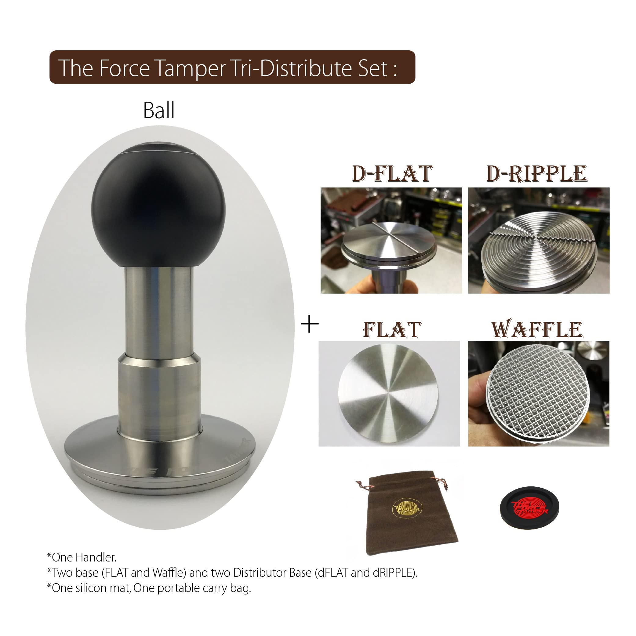 Premium Automatic Coffee Tamper with Adjustable Pressure & Auto-Leveling - 58.35mm Tri-Distributor Set (Includes Ball) - Perfect for Espresso Bars & Home Baristas