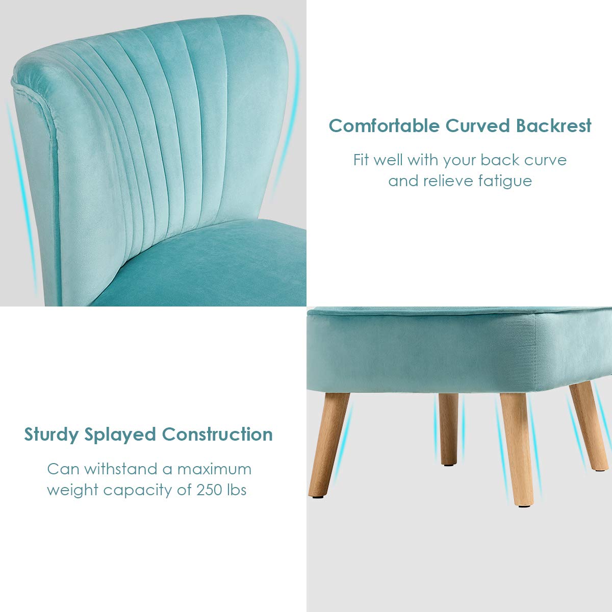 Giantex Set of 2 Velvet Accent Chairs, Modern Upholstered Armless Wingback Club Chairs with Wooden Legs & Thick Padding for Living Room, Bedroom, Office | Stylish Seating for Home Decor & Relaxation
