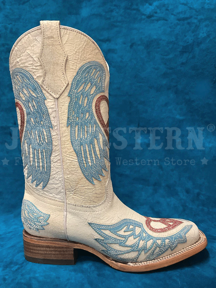 Corral T0147 Teen Glitter Heart & Wings Square Toe Cowgirl Boots - White Western Boots for Girls, Perfect for Rodeo, Country Dance & Cowgirl Fashion