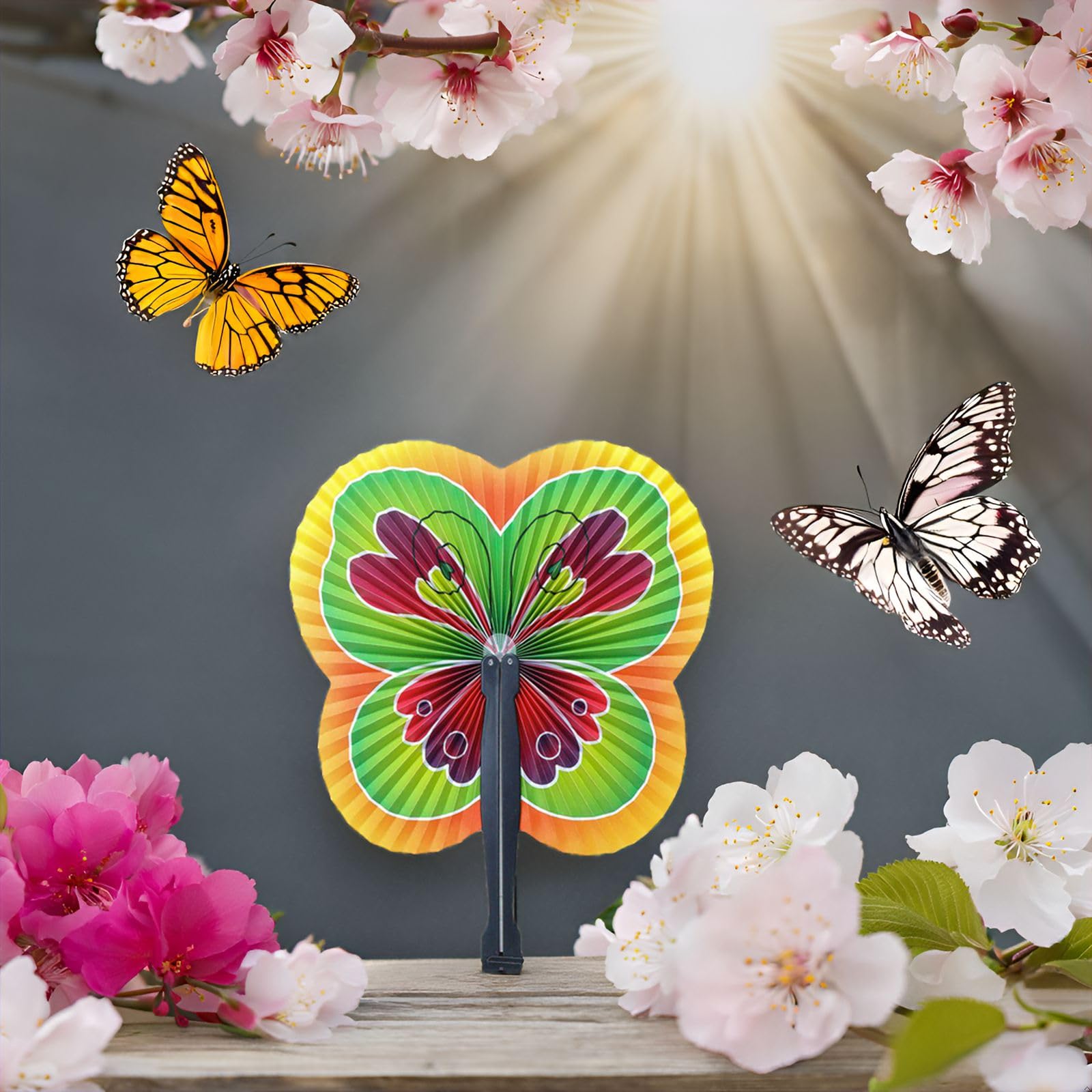 24 Pack Folding Hand Paper Fans - Bulk Accordion Fans for Wedding, Party, Birthday Decorations - Butterfly Design Handheld Fans for Dancing, Festivals, and Events - Perfect for DIY Crafts and Home Decor