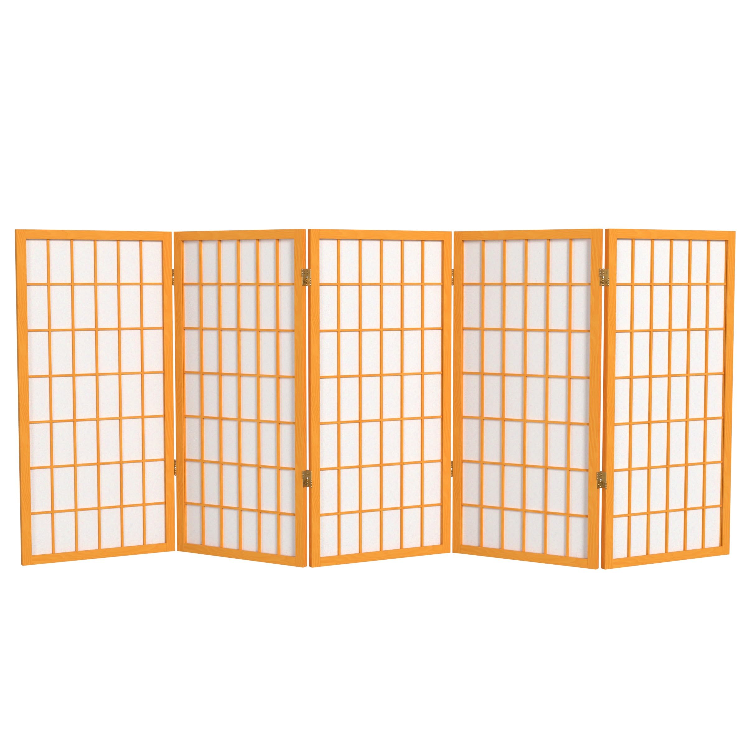 3 ft. Short Honey-Colored Shoji Screen with 5 Panels - Japanese Room Divider for Home Office, Bedroom, or Meditation Space