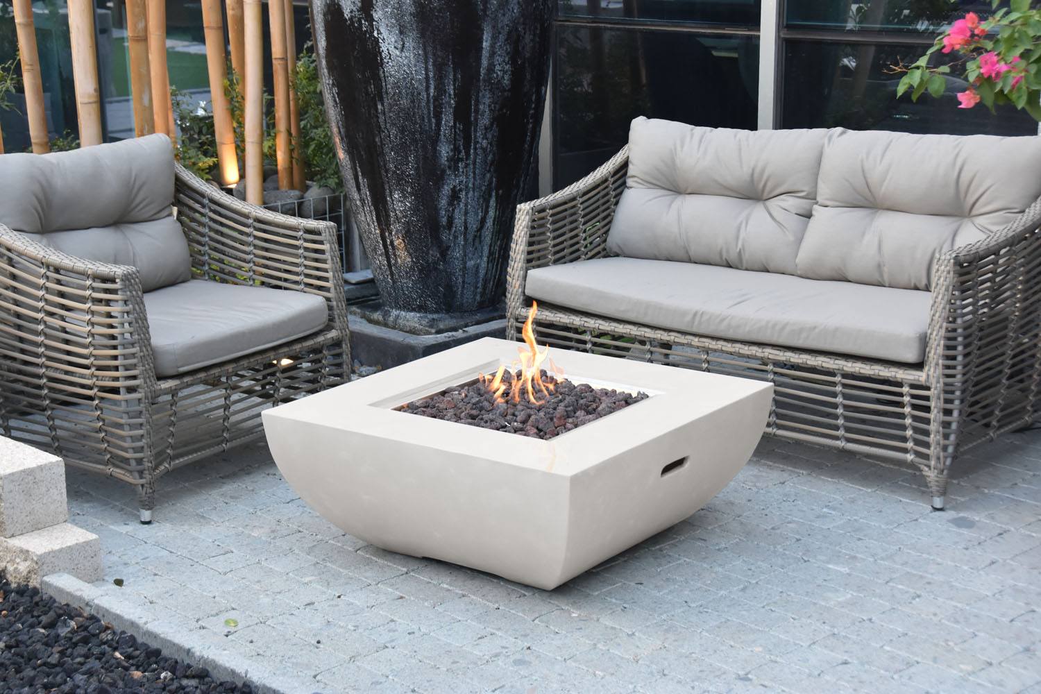 Agung Concrete Lava Stone Fire Pit Table - Outdoor Propane Fire Table for Patio, Deck, Backyard, and Garden