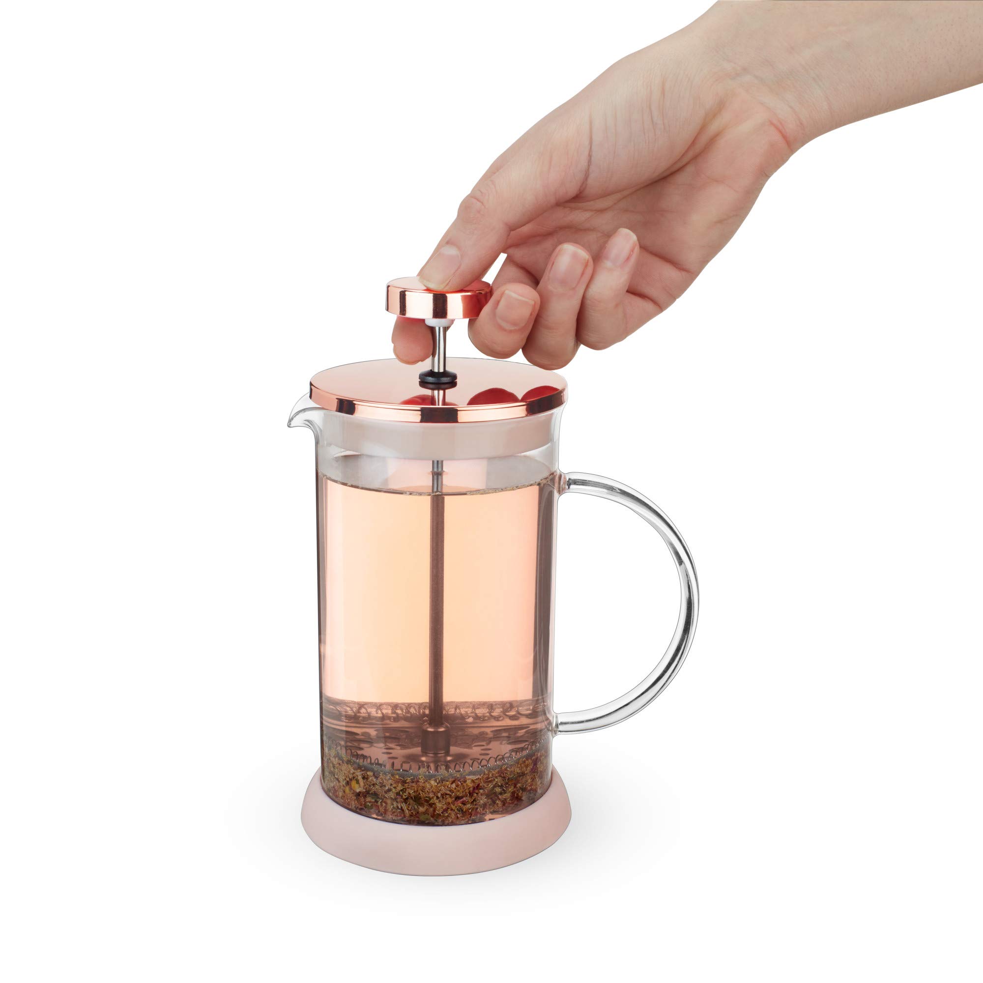Pinky Up Riley Mini Glass Tea Press Pot - 12 oz French Press Coffee Maker for Loose Leaf Tea & Coffee - Hot & Iced Beverage Brewer in Pink - Perfect for Home, Office & Travel Use