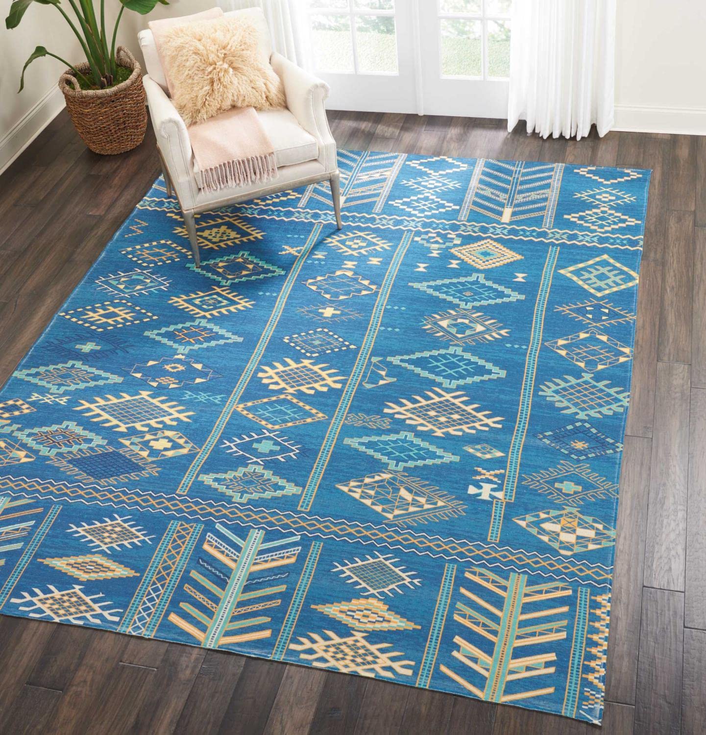 Nourison Madera Tribal Denim 8x10 Area Rug - Easy to Clean, Non-Shedding, Stain Resistant | Perfect for Living Room, Bedroom, Dining Room & Kitchen Decor | Soft & Durable for High Traffic Areas