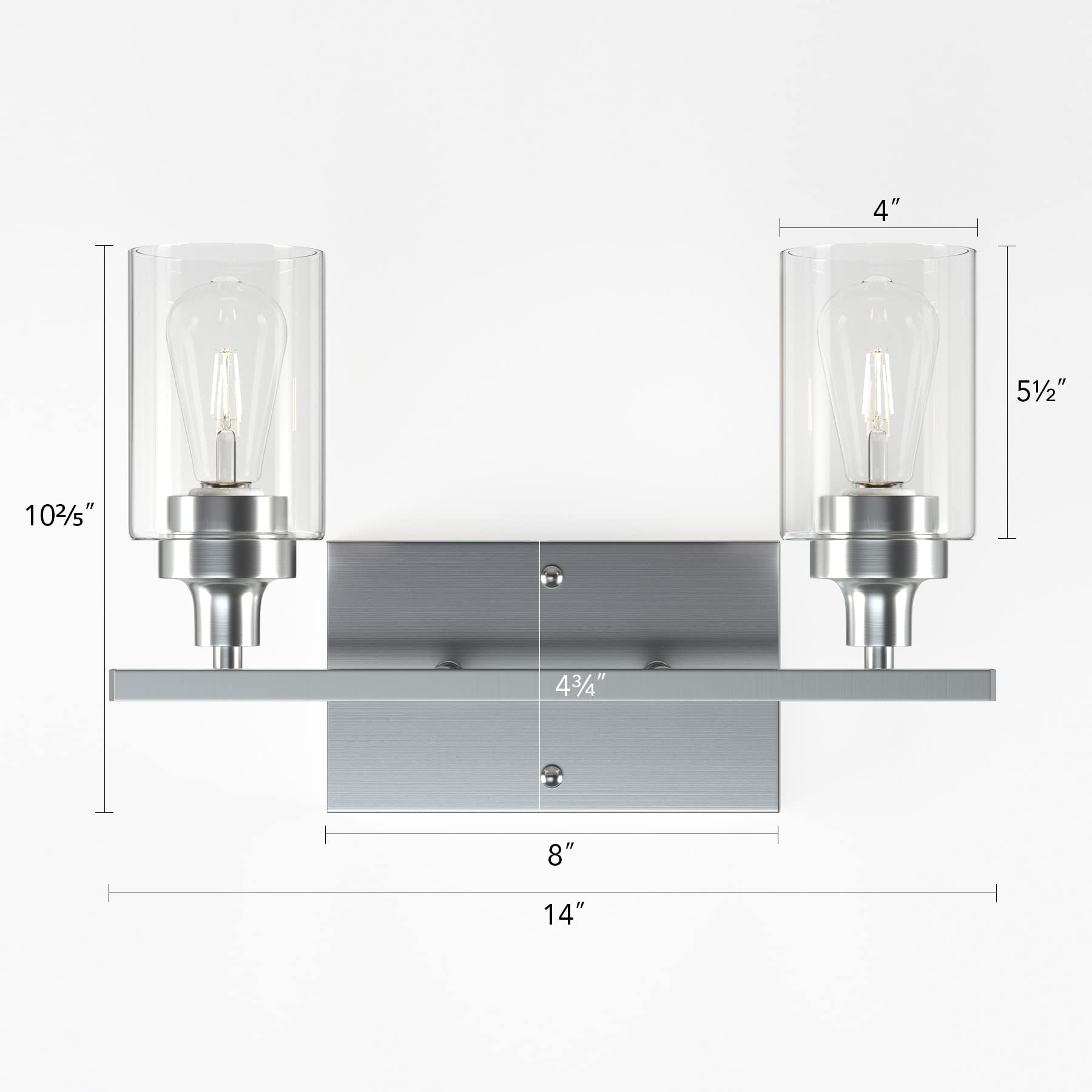 VONLUCE Modern 2-Light Bathroom Vanity Lighting Fixture - Clear Ribbed Glass Shades, Nickel Finish Wall Sconce for Mirror Illumination | Perfect for Bathroom, Powder Room & Dressing Area Makeup Lighting