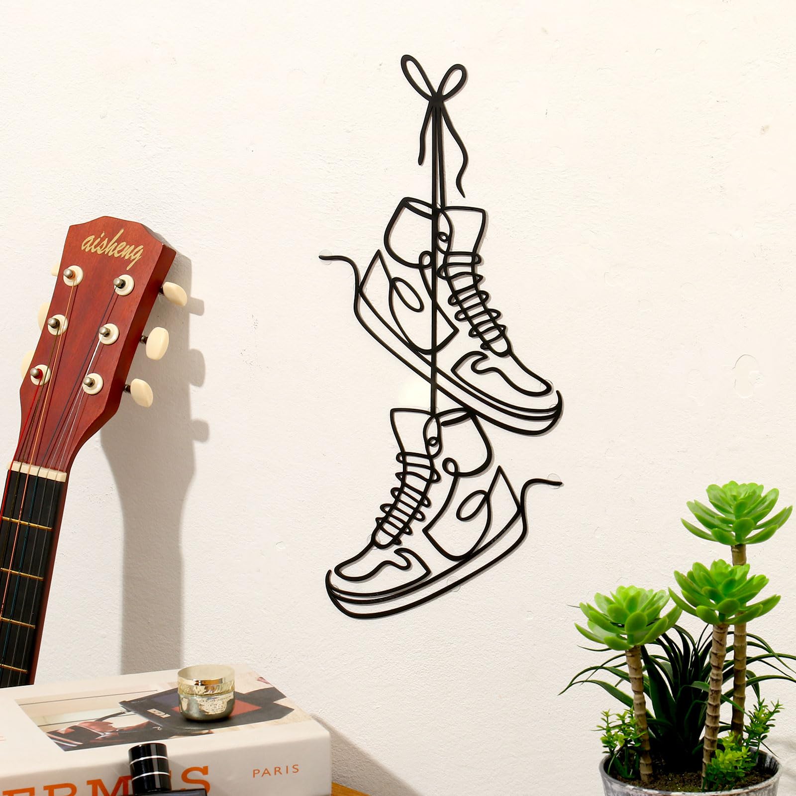 Creative Sneaker Wall Art - Metal Room Decor for Teens & Sneaker Lovers - Perfect for Bedrooms & Graduation Gifts (Black)