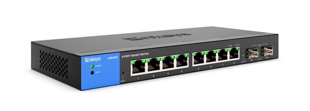 Linksys 8-Port Managed Gigabit Ethernet Switch with 2 1G SFP Uplinks - High Performance Network Switch for Office, Home & Data Center Connectivity