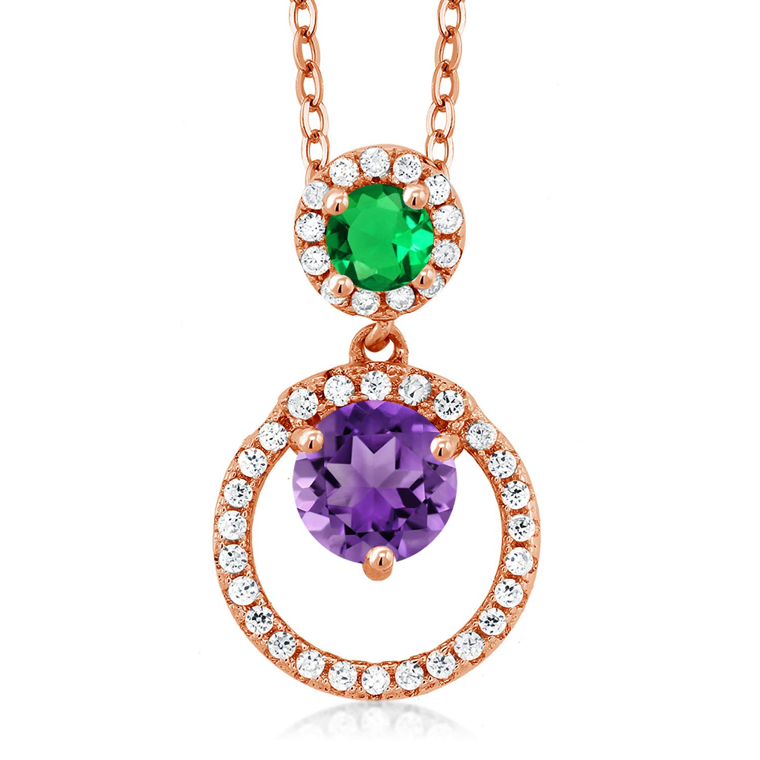 1.90 Ct Natural Purple Amethyst & Green Simulated Emerald Pendant in 18K Rose Gold Plated Silver | Elegant Gemstone Jewelry for Women | Perfect for Birthday Gifts, Anniversary & Special Occasions