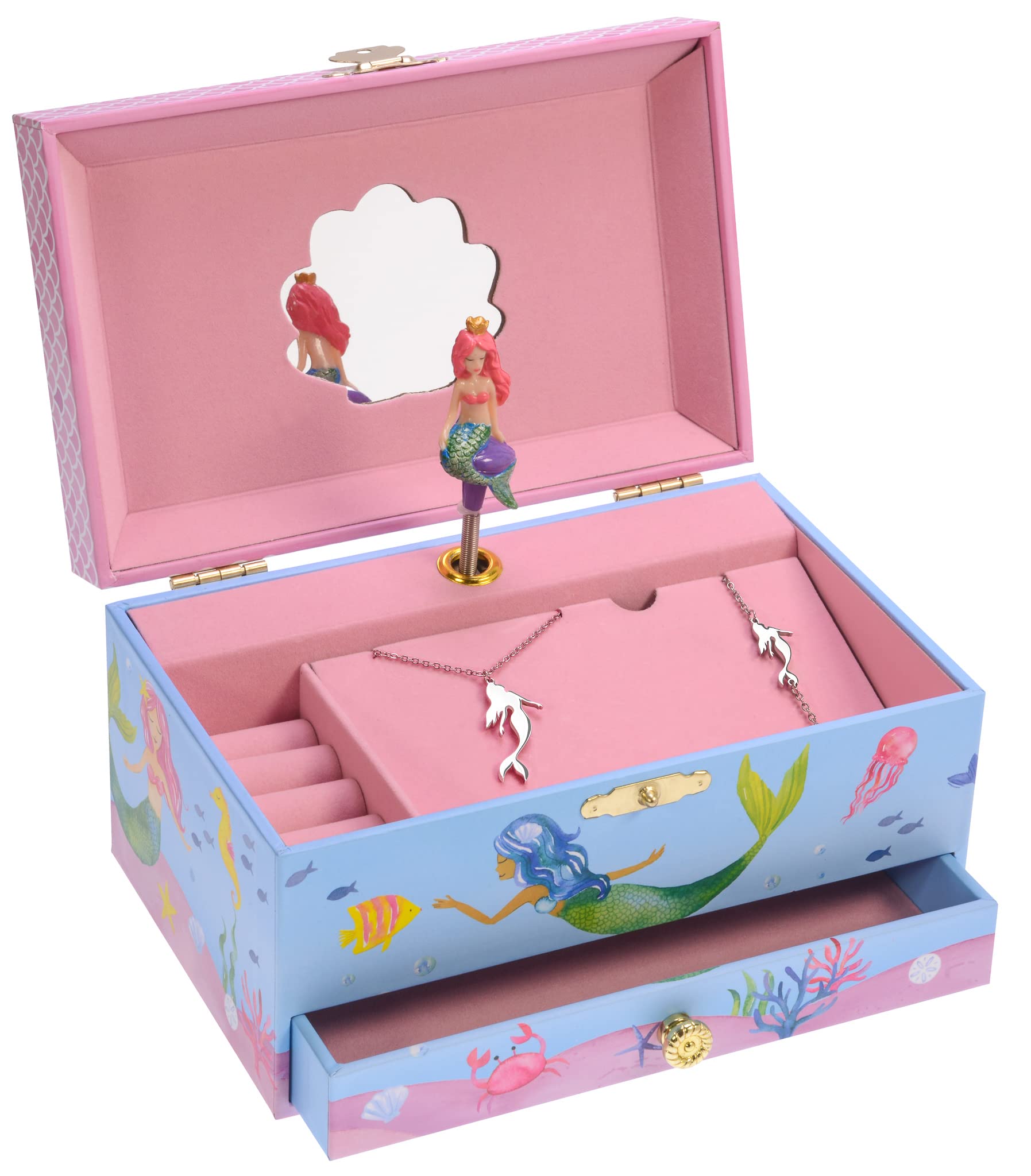 Mermaid Music Jewelry Box for Girls - 3-Piece Mermaid Jewelry Gift Set with Music Box, Necklace & Bracelet - Perfect for Birthday Gifts, Christmas Presents & Little Mermaid Lovers
