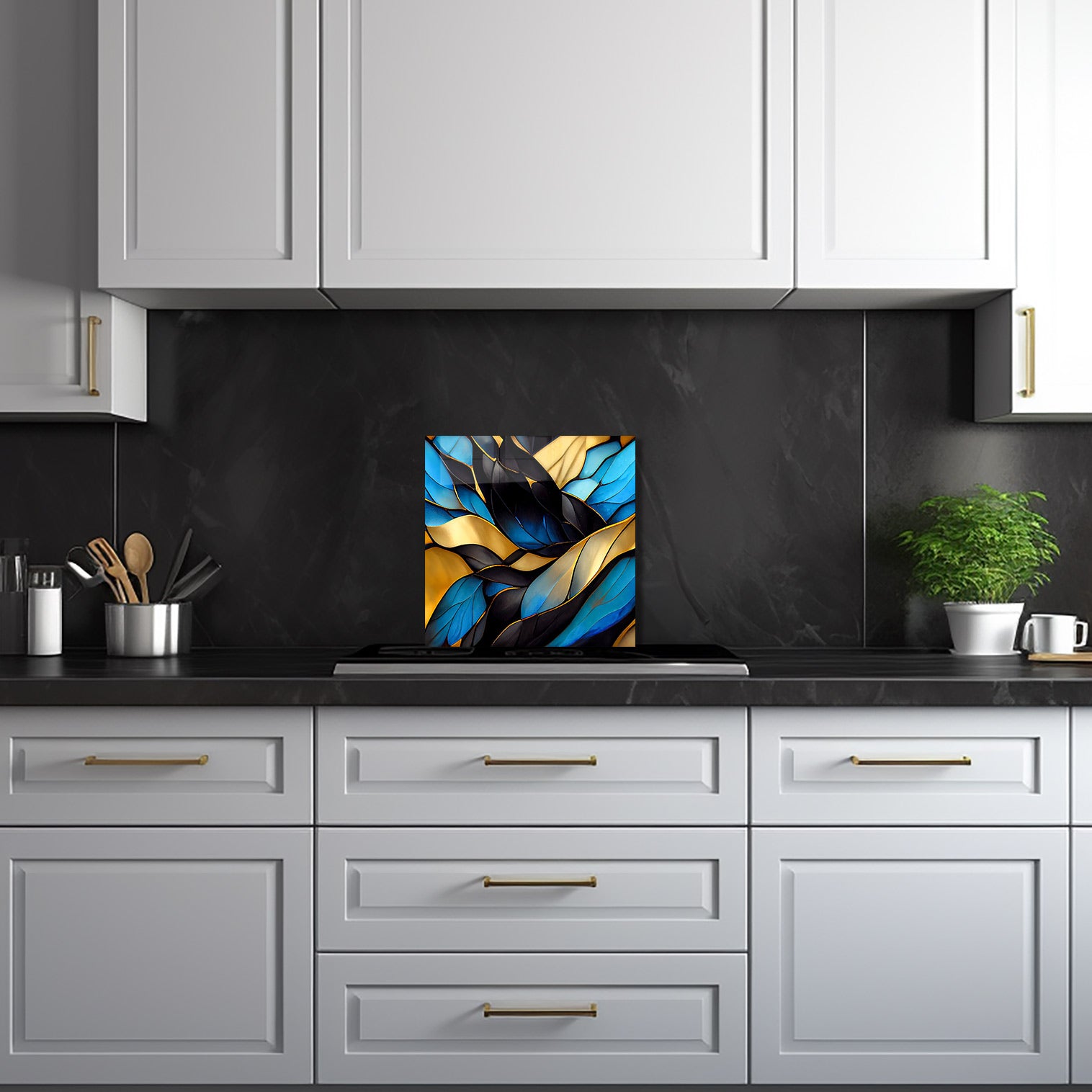 Blue Abstract Waves Glass Splashback - Modern Kitchen Backsplash for Stylish Home Decor | Perfect for Contemporary Kitchens & Bathrooms