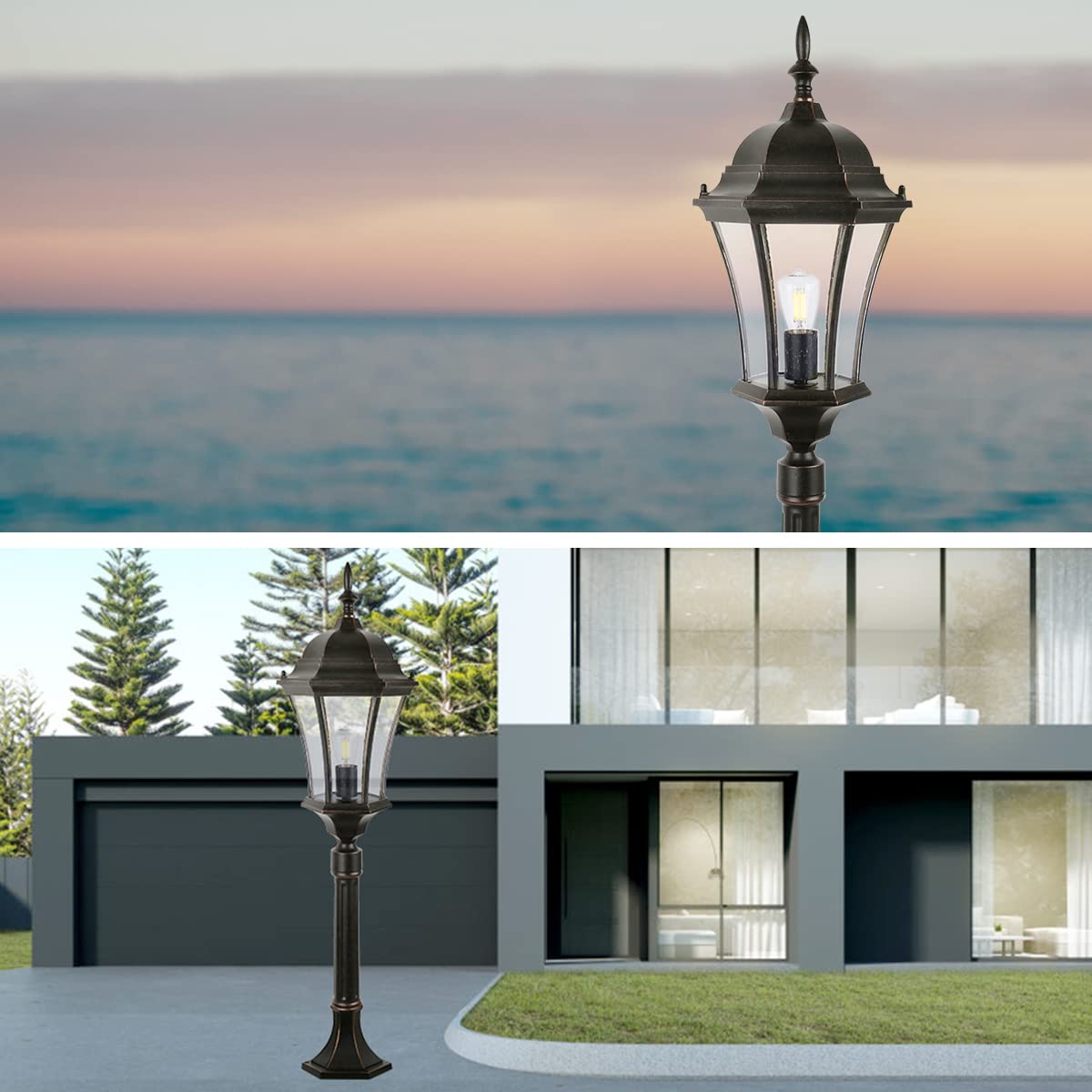 Outdoor Wall Light Fixture - 1 Pendant Light & 2 Post Mount Lights (No Sensor) LM4610-M-2P for Patio, Garden & Porch Lighting