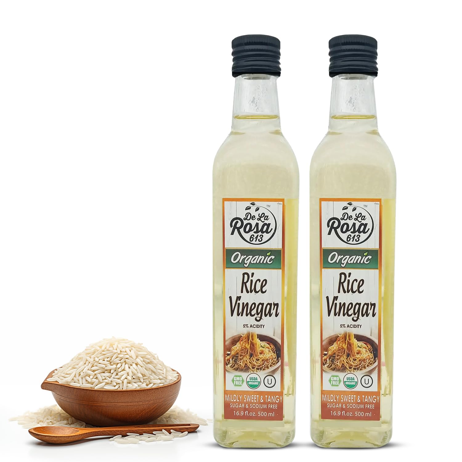 Organic Rice Vinegar 5% Acidity - Kosher Certified for Cooking, Sushi, Salad Dressing & Asian Cuisine | 16.9 Oz (Pack of 2) | Perfect for Marinades, Pickling & Healthy Recipes