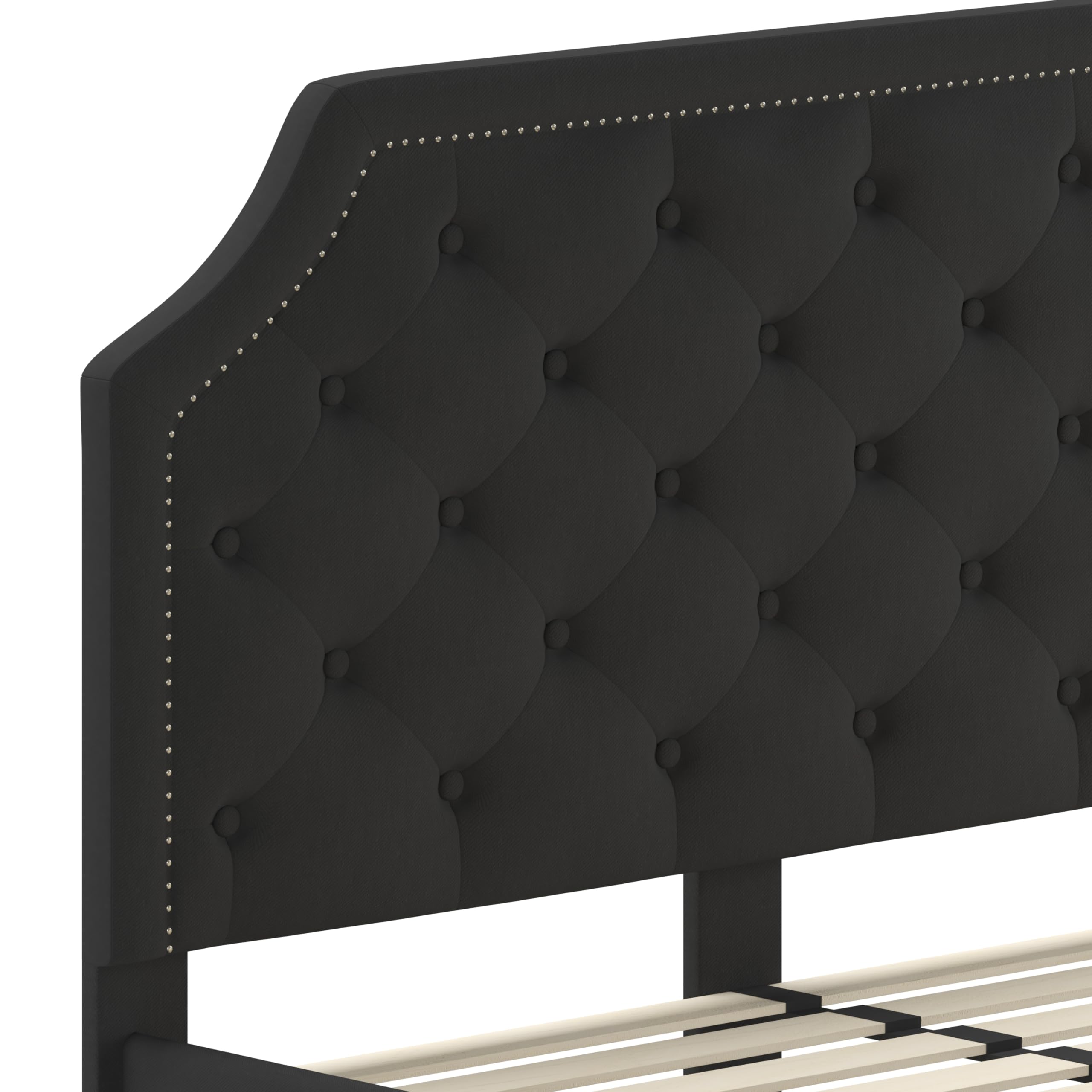 Queen Size Arched Tufted Upholstered Platform Bed Frame with Headboard - Black Fabric Luxury Bedroom Furniture for Master Bedroom & Guest Room