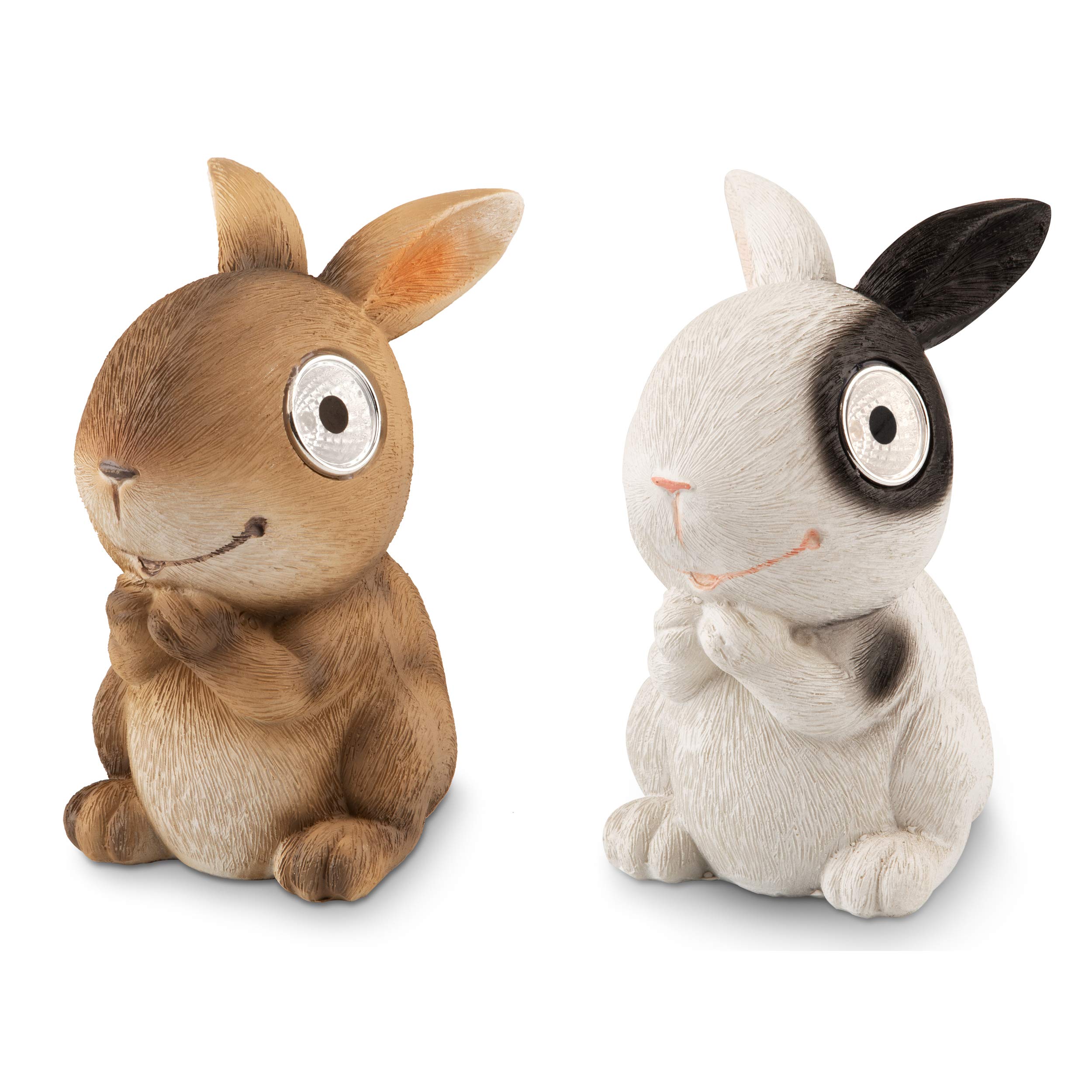Solar Powered Garden Bunny Decorations (Set of 2) - Weather Resistant LED Outdoor Rabbit Yard Decor for Lawn, Patio, Balcony & Deck | Cute Solar Lights for Garden Decorating | Perfect Housewarming Gift (Grey & White) | Ideal for Spring Decor, Easter Party & Outdoor Night Lighting