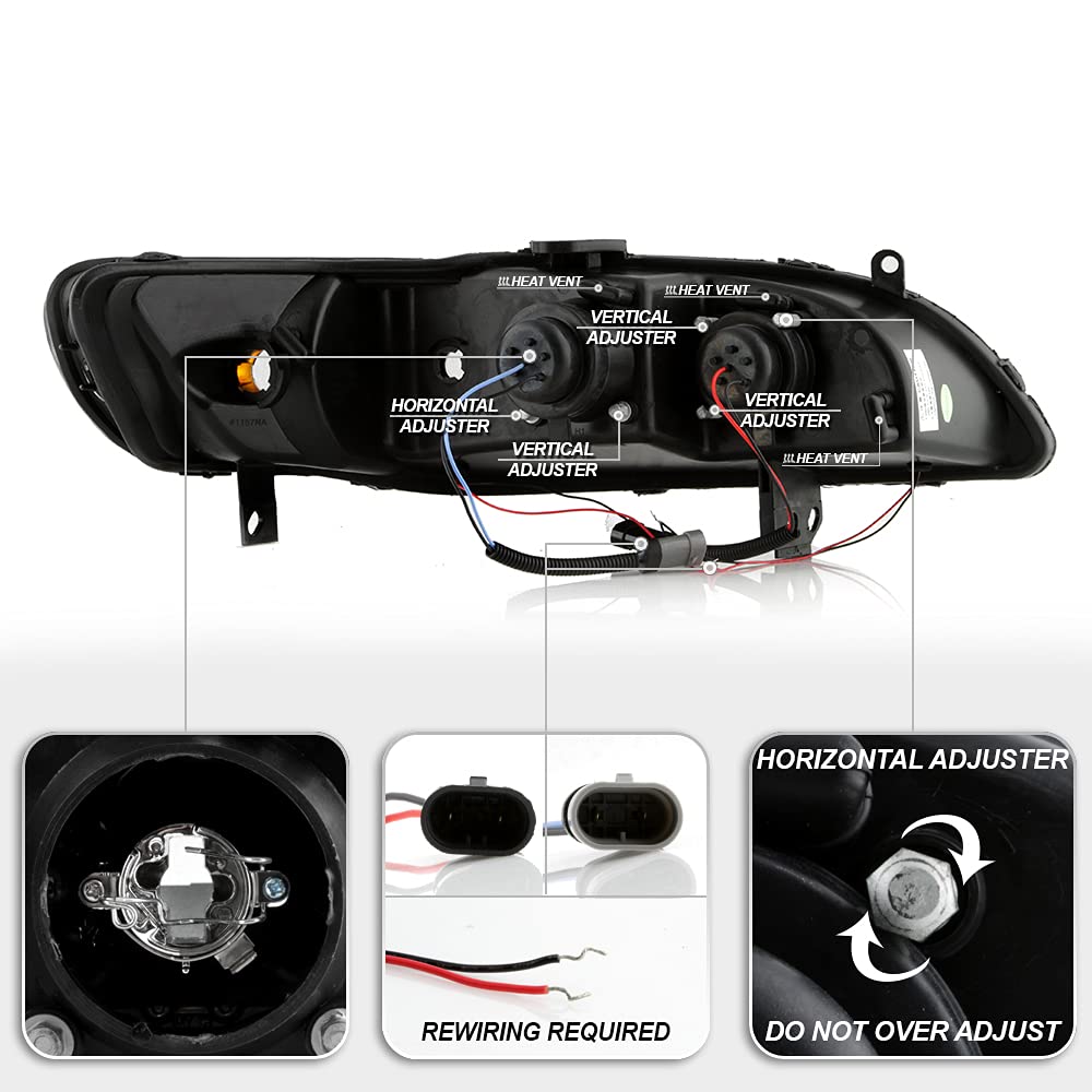 ACANII LED Halo Ring Black Housing Projector Headlights for 1998-2002 Honda Accord - Driver & Passenger Side - High Visibility Night Driving & Custom Style Upgrade