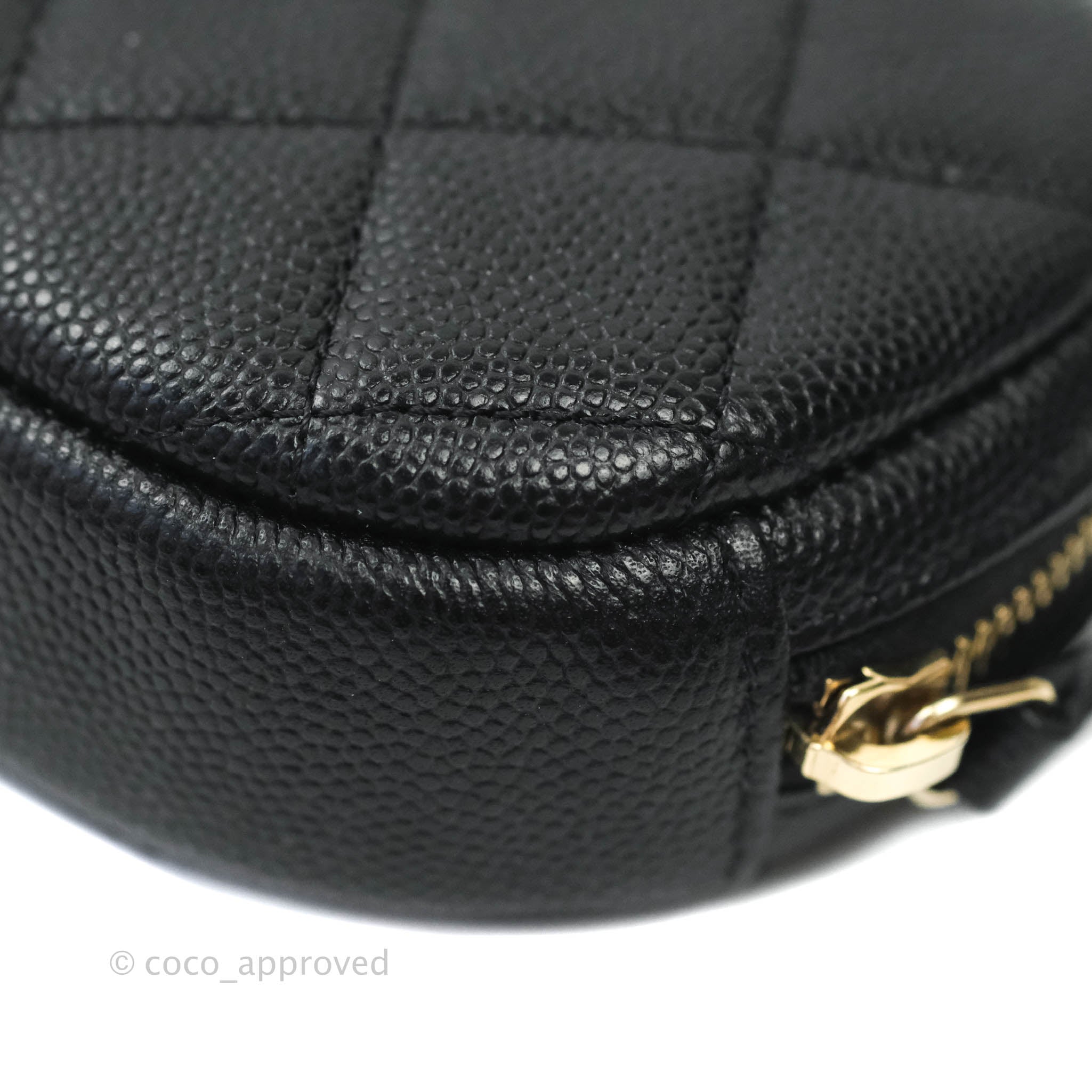 Chanel CC Round Coin Purse in Black Caviar Leather with Gold Hardware - Luxury Wallet for Women, Perfect for Parties & Evening Events