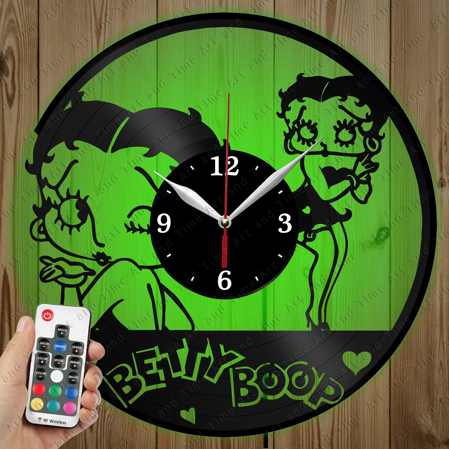 Betty Boop LED Vinyl Record Wall Clock - Custom Personalized Light-Up Home Decor - Unique Gift for Music Lovers & Retro Style Bedroom/Office Decor