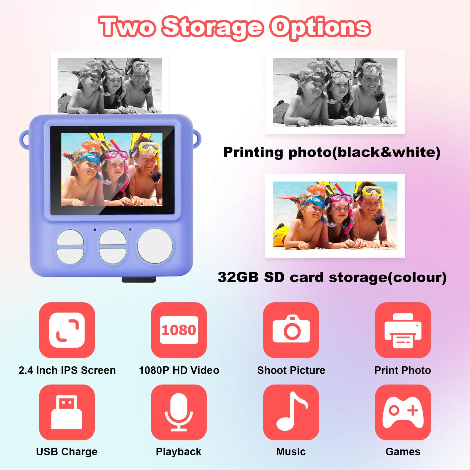 Niaazi Kids Polaroid Camera - Instant Print Digital Camera with 1080P HD Video, Photo Paper & 32GB SD Card | Best Birthday Gift for Boys & Girls Ages 3-9 | Purple | Perfect for Parties, Travel & Creative Photography