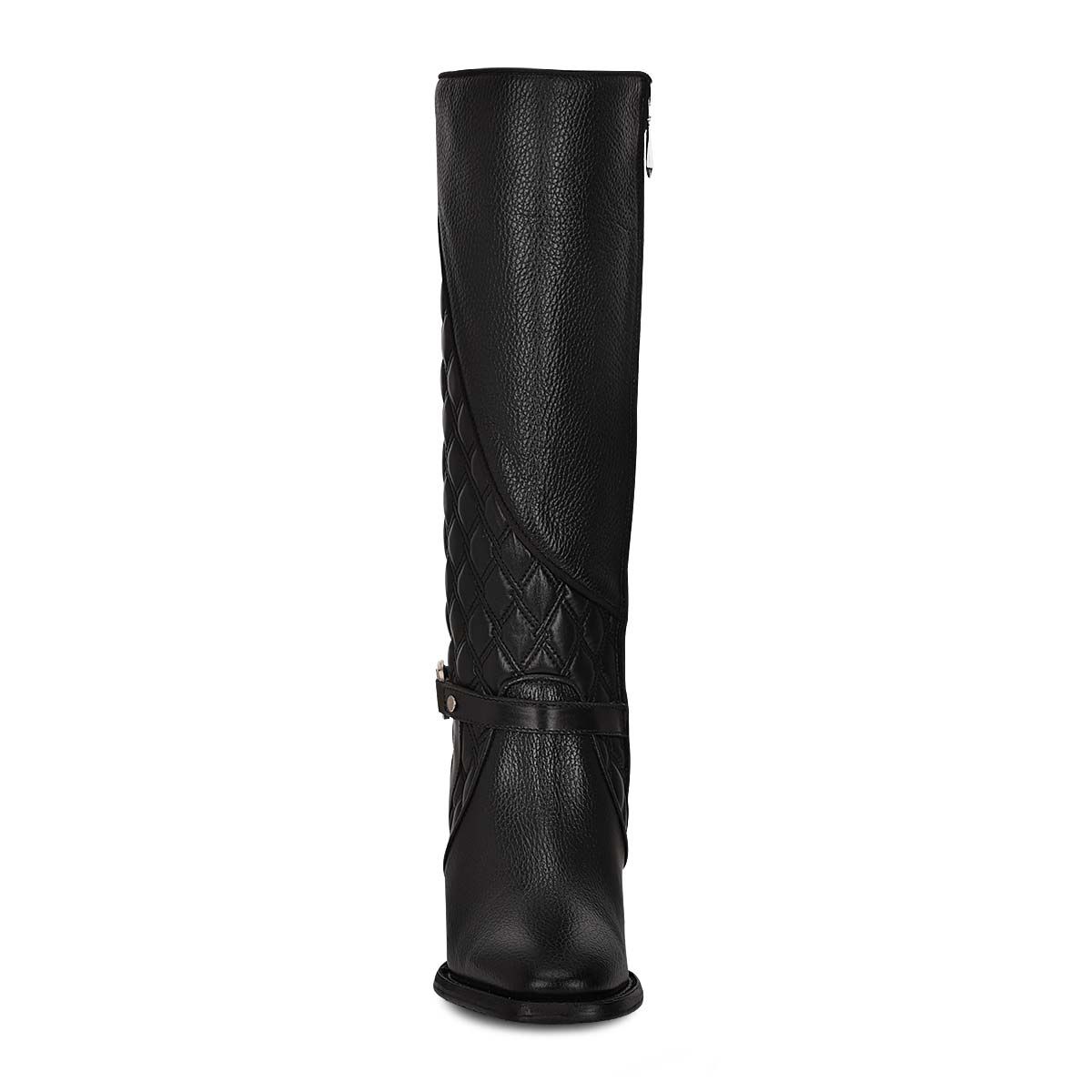 Women's Cuadra Black Fashion Cowhide Leather Knee High Boots with Straps - Stylish & Comfortable for Fall, Winter, and Evening Outfits