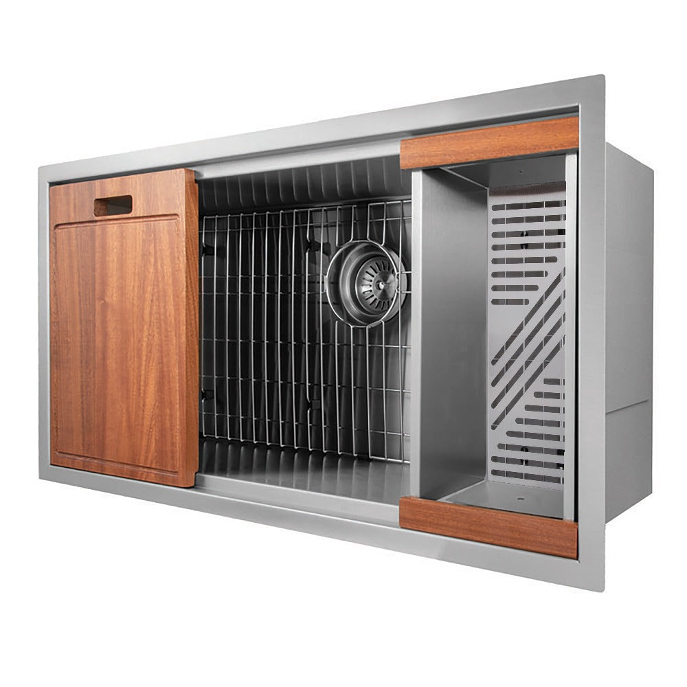 ZLINE Garmisch 33-inch Undermount Single Bowl Stainless Steel Kitchen Sink with Bottom Grid & Accessories (SLS 33) - Perfect for Modern Kitchens, Restaurant Prep & Heavy-Duty Cooking