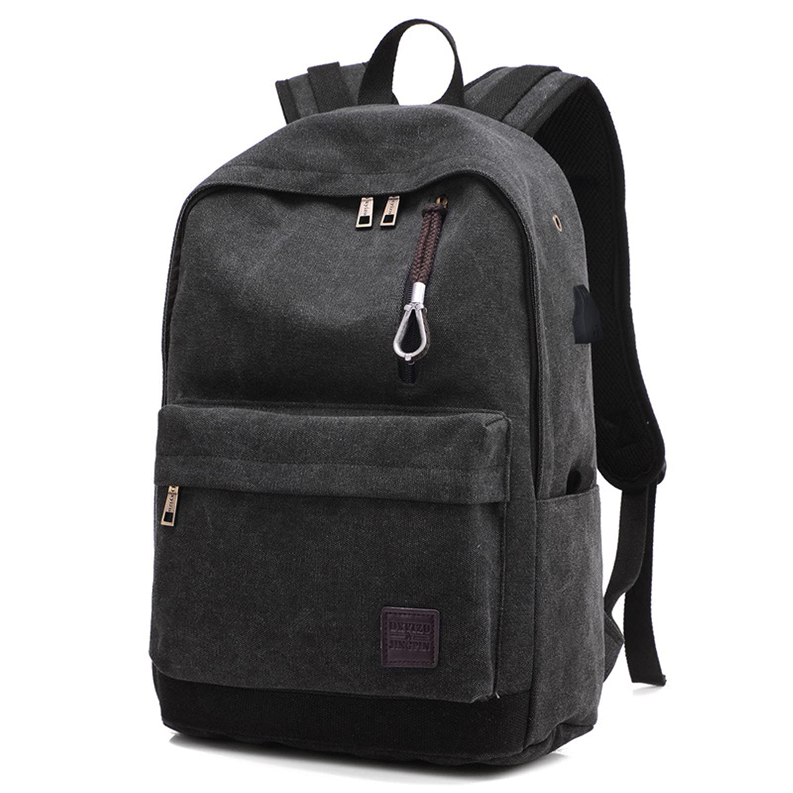 Durable Canvas Backpack for Business Travel & School - Laptop Backpack with USB Charging Port & Headphone Jack - Perfect for Work, College & Daily Commute (Black)