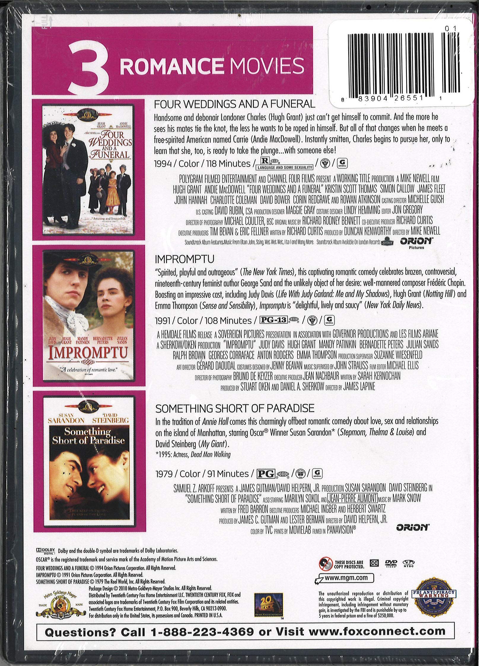 Best Romantic Movies Collection: Four Weddings And A Funeral, Impromptu & Something Short Of Paradise – Perfect for Date Nights & Cozy Evenings