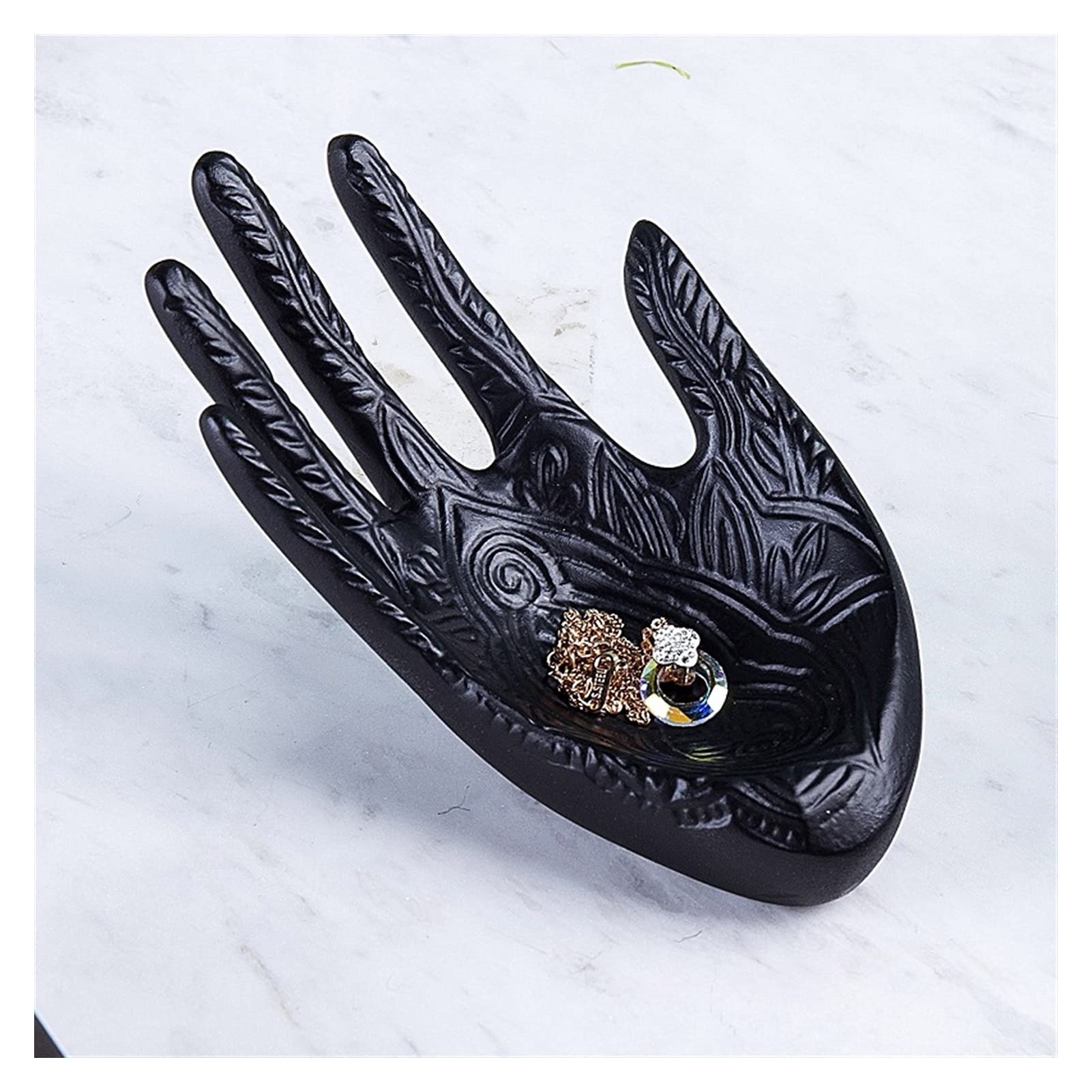 Buddha Hand Jewelry Display Stand - Resin Mannequin Hand Ring Holder Tray for Bracelets, Necklaces & Rings - Perfect for Jewelry Store, Boutique & Home Decor Display (Black)