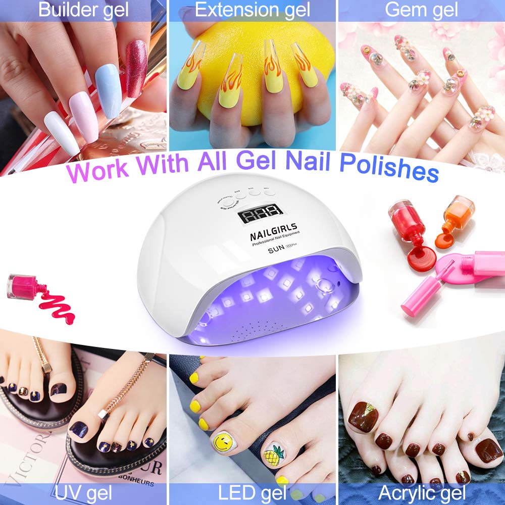 NAILGIRLS Professional 150W UV LED Nail Lamp with Auto Sensor - 4 Timer Settings, Detachable Base for Gel Polish Drying - Perfect for Home & Salon Manicures, Nail Art Designs & DIY Gel Nail Care