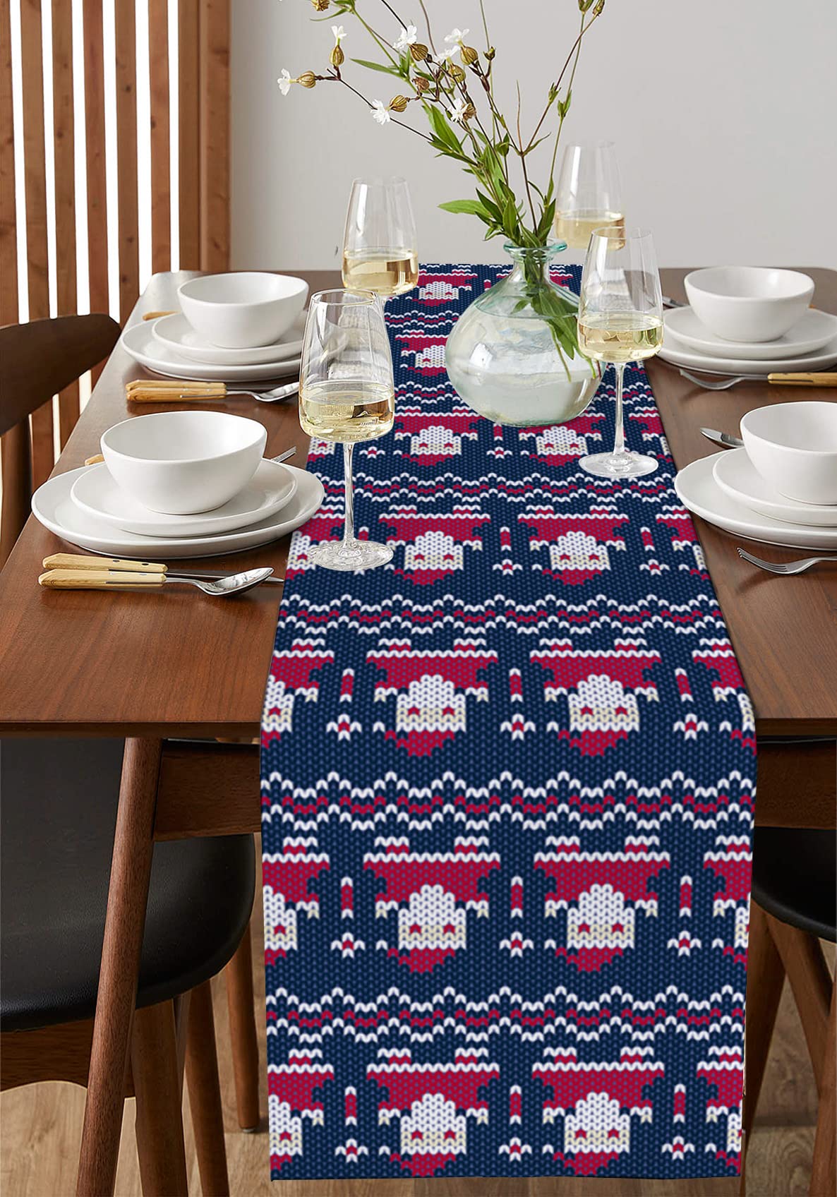 Santa Claus Blue Black Christmas Table Runner 13x72 Inches - Washable Cotton Linen for Kitchen, Coffee Table & Dining Room - Perfect for Xmas Holiday Party Decor & Winter Home Decoration