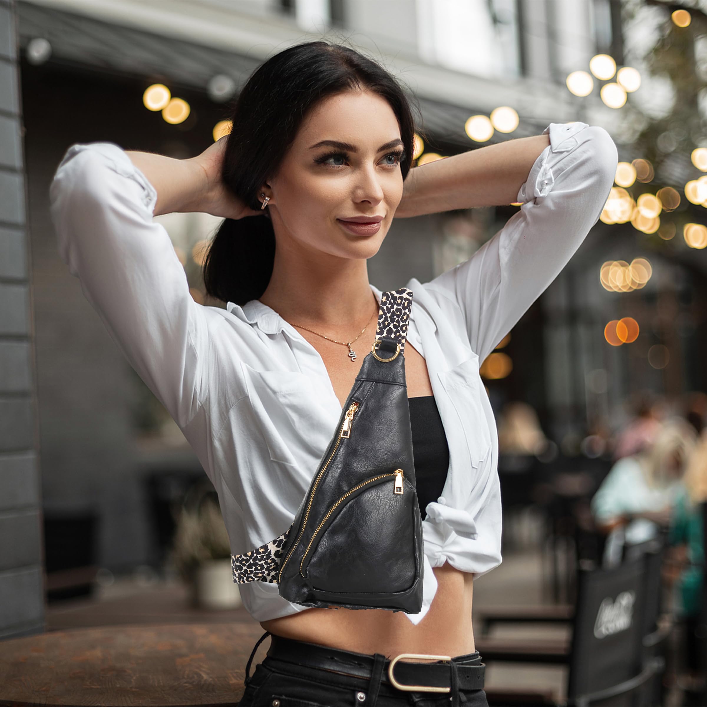 Women's Crossbody Sling Bag with Leopard Strap - Travel & Hiking Backpack