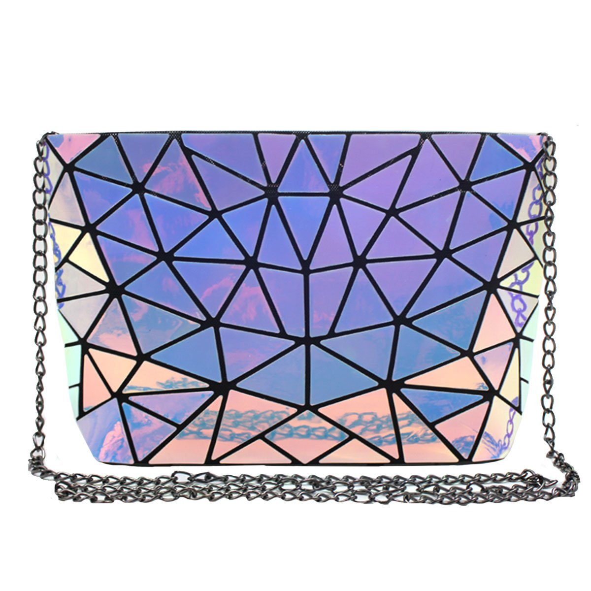 Mily Women's Holographic Laser Leather Envelope Clutch Handbag Purse for Evening Parties, Weddings & Special Occasions