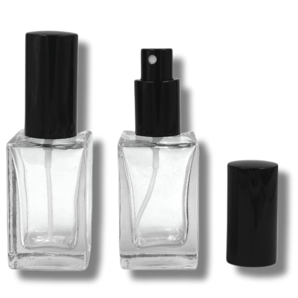 30ml Empty Clear Glass Bottle with Black Spray Pump & Cap - Perfect for DIY Perfume, Essential Oils, Rose Water - Travel Size (Pack of 2) | Great for Home Fragrance, Skincare & Aromatherapy