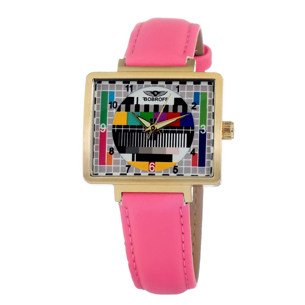 BOBROFF Women's Pink Steel Letter Watch - Elegant & Durable Fashion Accessory for Everyday Wear, Office, and Special Occasions