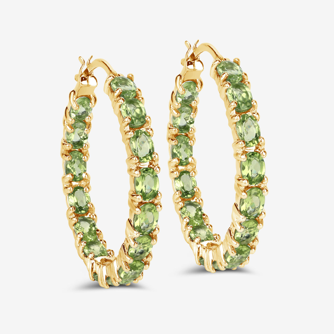 14K Gold Plated Peridot Hoop Earrings for Women - Elegant Green Gemstone Jewelry for Everyday Wear, Parties & Gifts