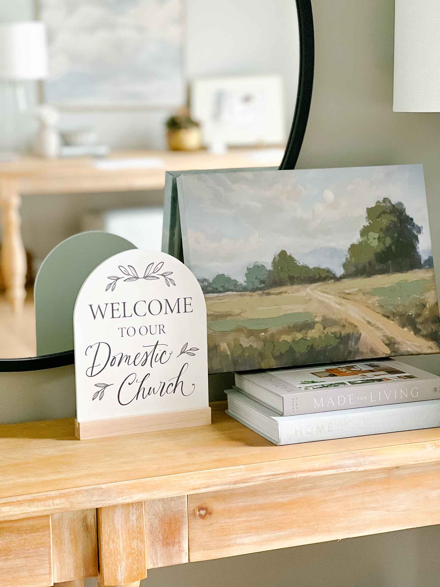 Domestic Church Arch Sign - Handcrafted Wooden Home Decor for Christian Families - Perfect for Weddings, Baptisms & Religious Celebrations