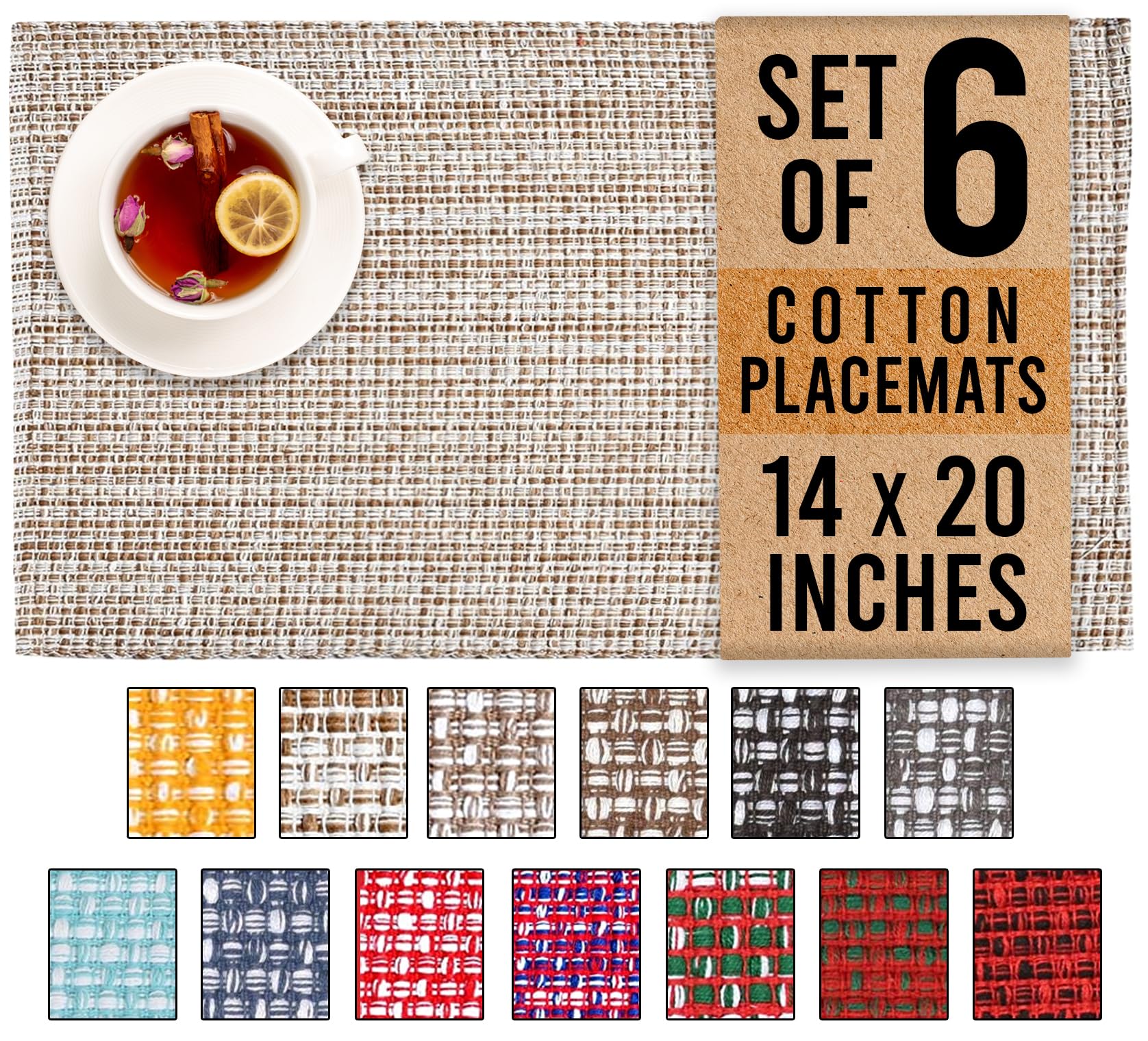 Premium 100% Cotton Oversized Placemats Set of 6 - 14