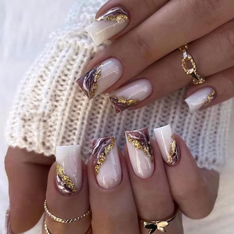 6 Packs (144 Pcs) Press on Nails Medium False Nails - Almond & Square Full Cover Stick on Artificial Acrylic Fake Nails with Adhesive Tabs for DIY Manicure & Nail Art | Perfect for Parties, Weddings, Daily Wear & Special Occasions
